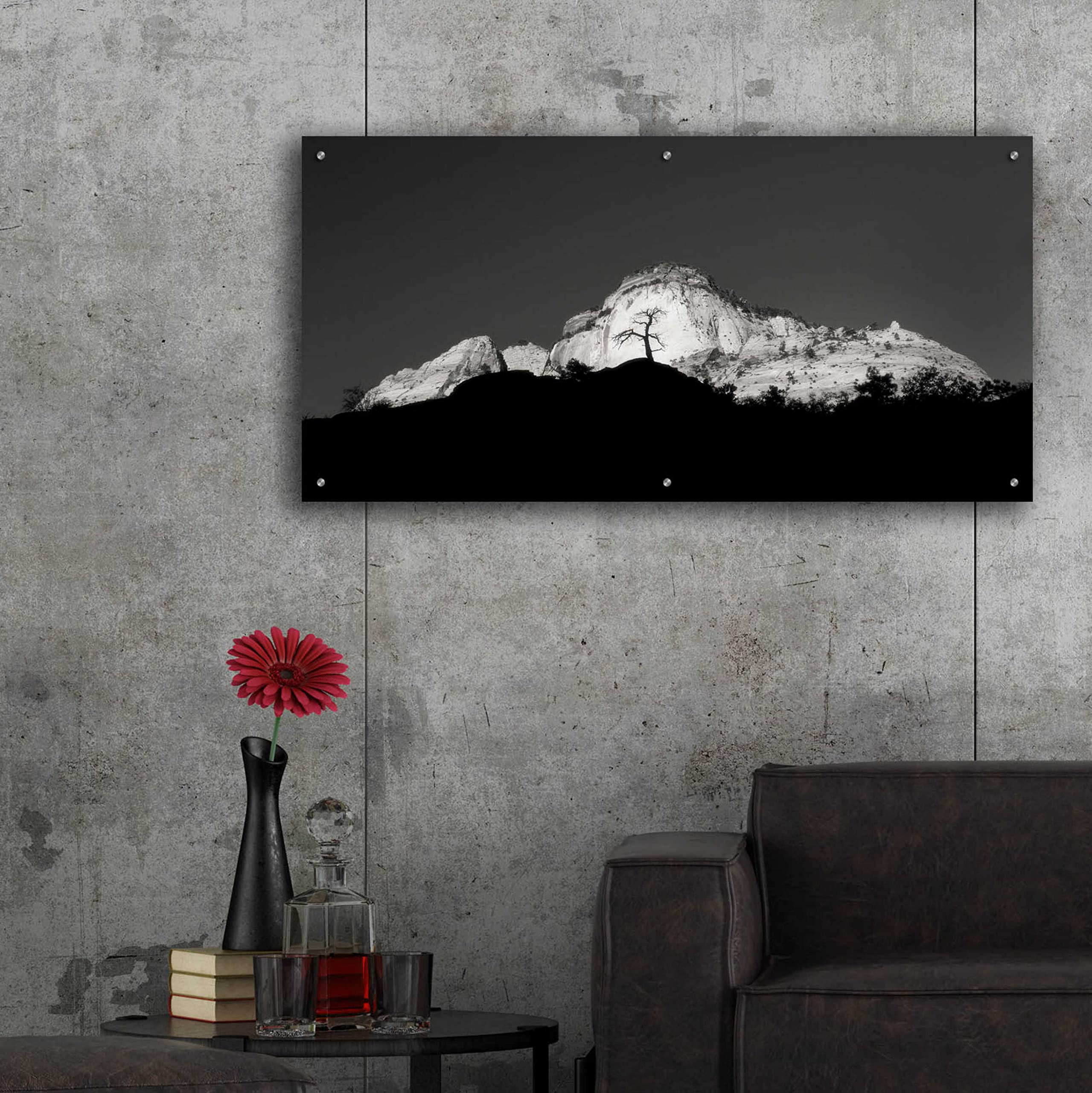 Zion Tree Silhouette Wall Art by Thomas Haney - 48x24 Inch Acrylic Glass Canvas Print - Modern Landscape Painting for Living Room, Bedroom & Office Decor
