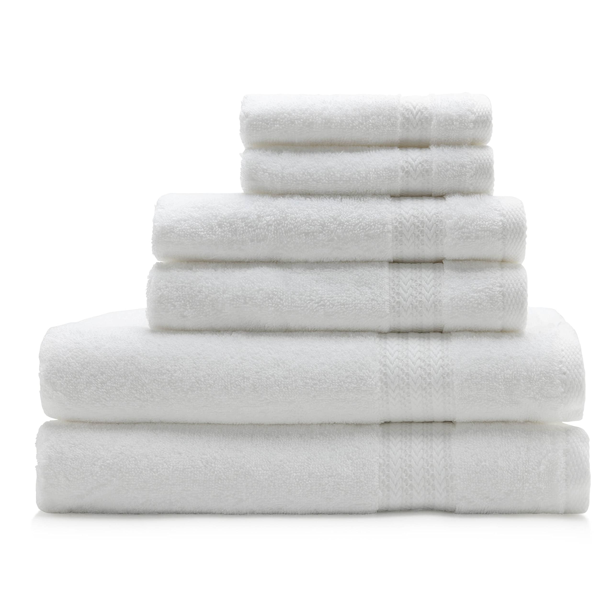 Premium 100% Turkish Cotton Bath Towel Set - 6 Piece Luxury Collection (2 Bath Towels, 2 Hand Towels, 2 Washcloths) in White - Soft & Absorbent for Spa, Hotel & Home Use