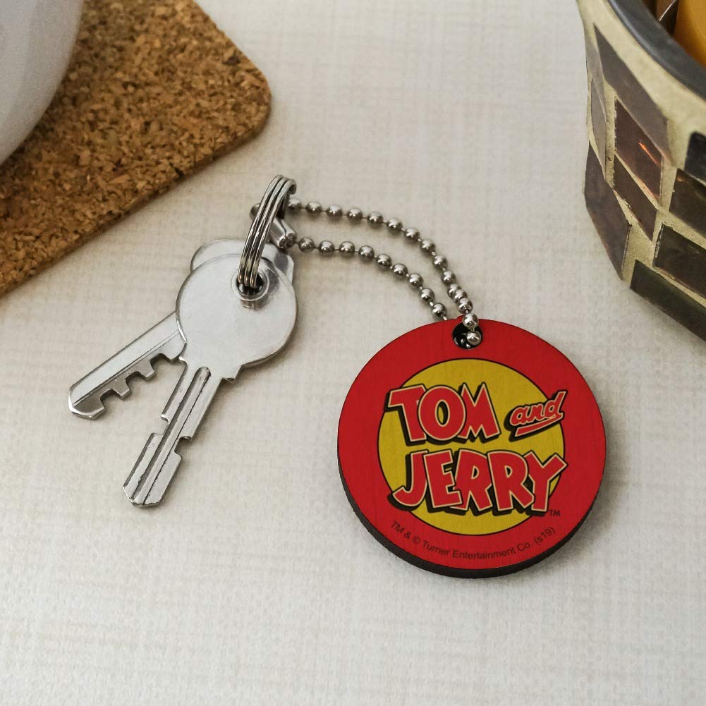 Tom and Jerry Logo Wooden Round Keychain - Vintage Cartoon Key Ring for Keys, Gifts, and Collectibles - Perfect for Fans, Keychains, and Everyday Use