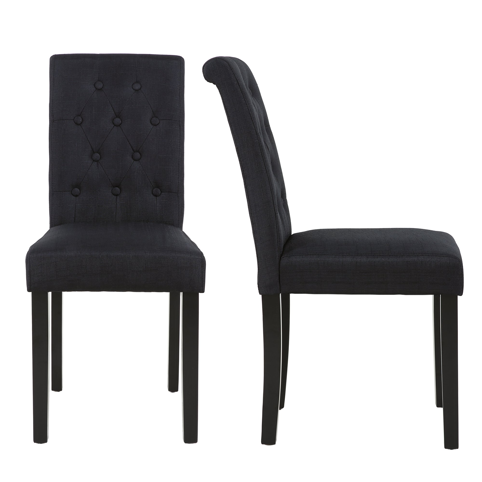 Set of 2 Black Upholstered Fabric Dining Chairs with Button-Tufted Details - Modern Kitchen & Dining Room Furniture for Home Decor