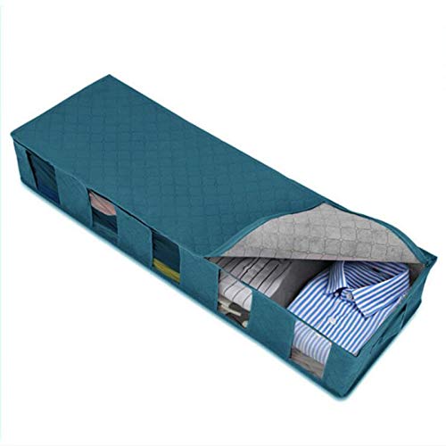 THEMAZ Collapsible Fabric Storage Box - Foldable Closet Organizer with Breathable Plaid Design, Moisture Proof for Clothes & Bedding (Blue) - Perfect for Under Bed, Closet, Nursery & Travel Storage