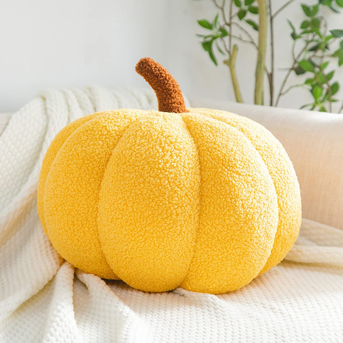 3D Simulated Pumpkin Plush Pillow - Soft Sofa Cushion for Home Decor (13 Inch, Yellow) - Perfect for Halloween, Fall Decorations, and Cozy Living Room Accents
