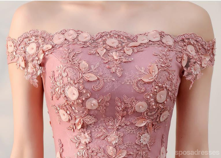 Elegant Off Shoulder Pink Tulle A-Line Long Evening Prom Dress - Formal Gown for Homecoming, Wedding, Pageant & Special Occasions