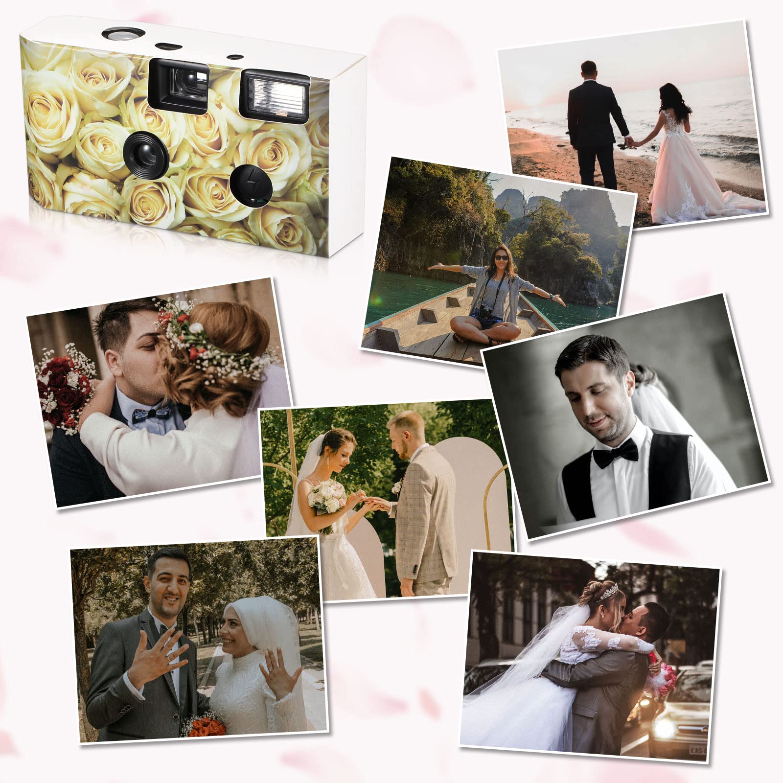 12 Pack Disposable Film Cameras with Flash - Single Use Wedding Cameras for Anniversary, Travel, Camping & Party Supplies (Yellow Rose) - Perfect for Capturing Memories at Events, Vacations & Special Occasions