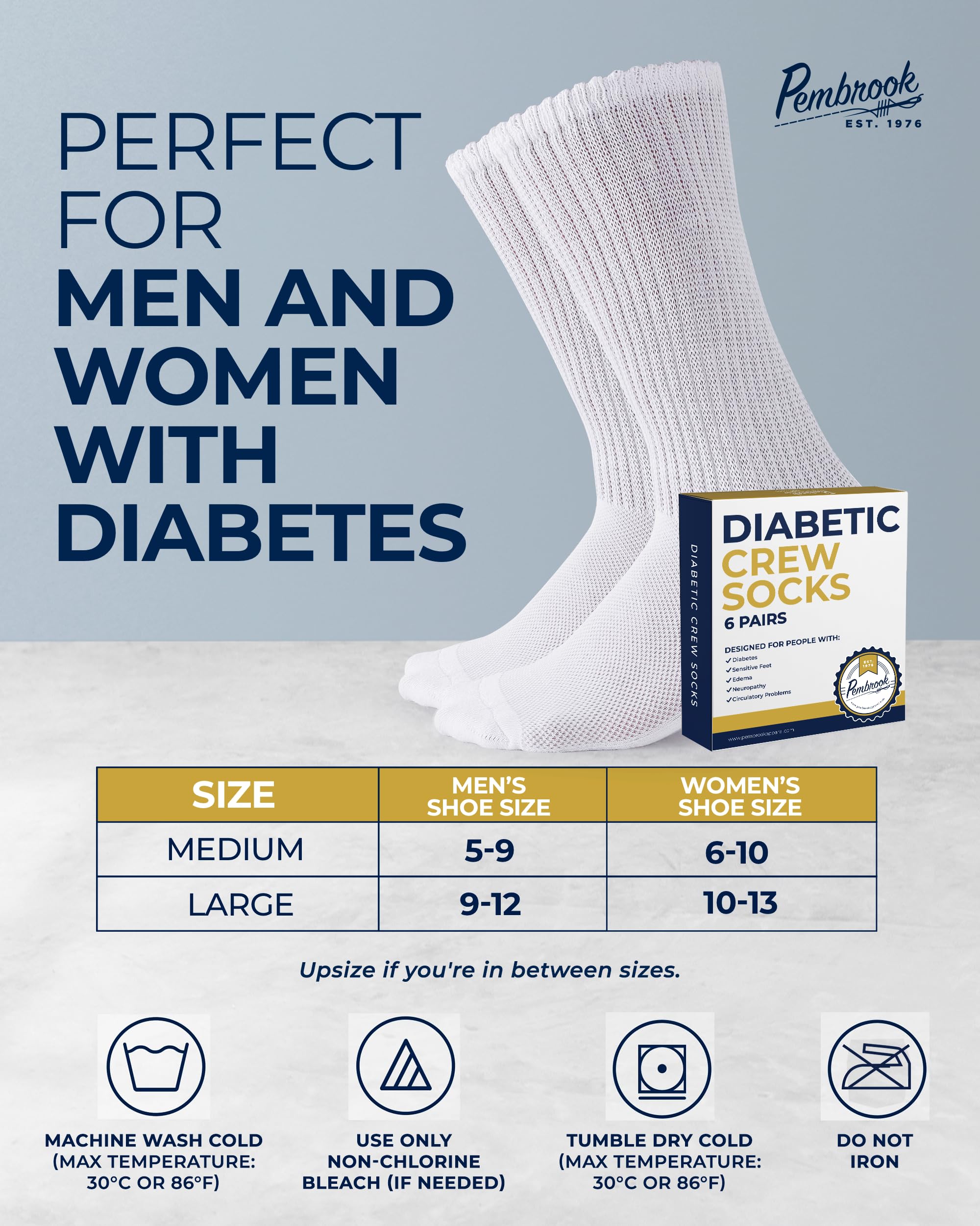 Pembrook Diabetic Socks for Men & Women - Non-Binding Circulation Socks for Neuropathy Relief - Comfortable & Breathable Diabetic Foot Care Socks for Daily Wear, Work & Travel