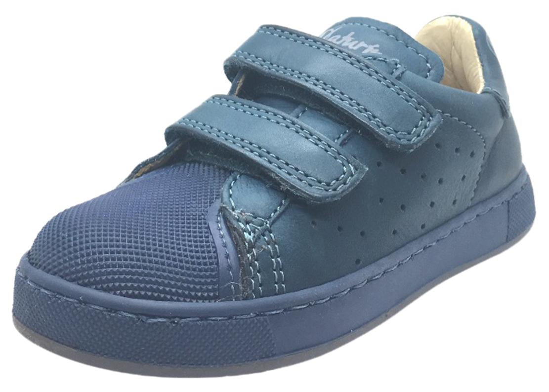 Naturino 9102 Blue Perforated Leather Sneakers for Boys and Girls - Double Hook & Loop Closure - Comfortable & Stylish for School, Play & Everyday Wear