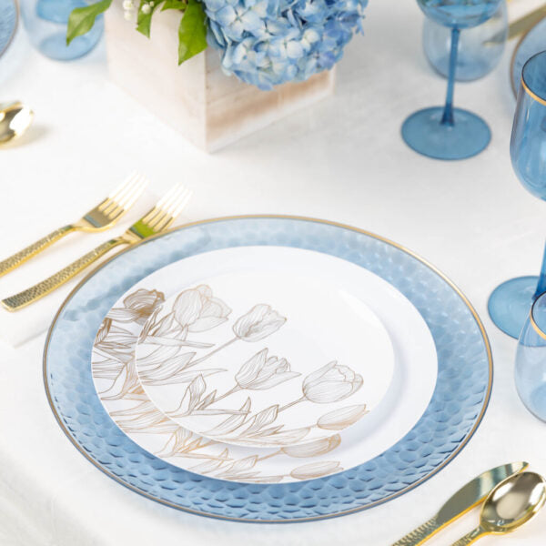 32-Pack White and Gold Round Plastic Dinnerware Set for 16 Guests - Elegant Disposable Plates, Cups, Forks, Knives & Spoons - Perfect for Weddings, Parties, Picnics & Outdoor Events - Eco-Friendly & Durable