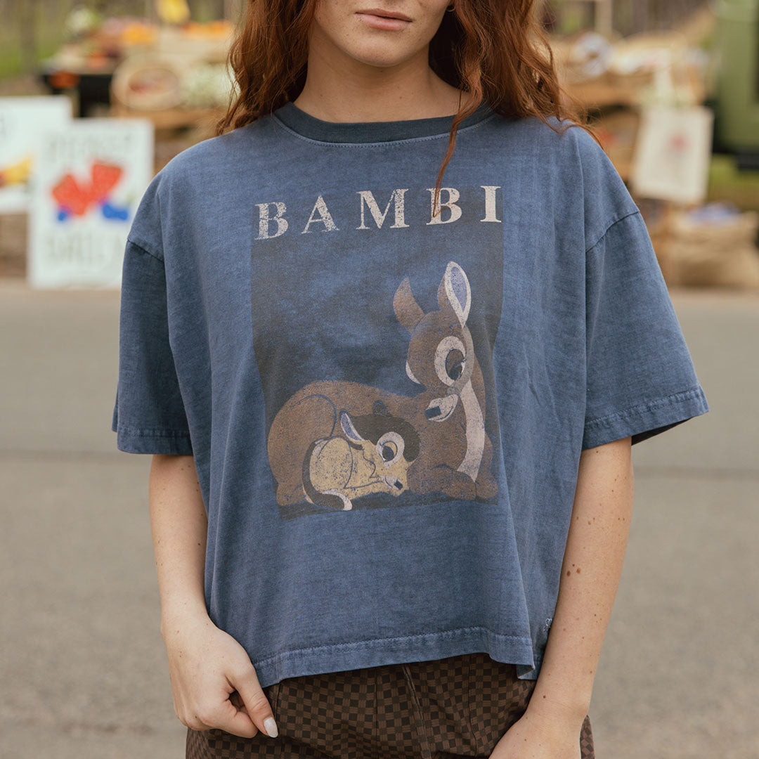 Disney Bambi Oversized T-Shirt for Women - Soft Blue Cotton Graphic Tee - Casual Wear, Lounge, Disney Fan Gift