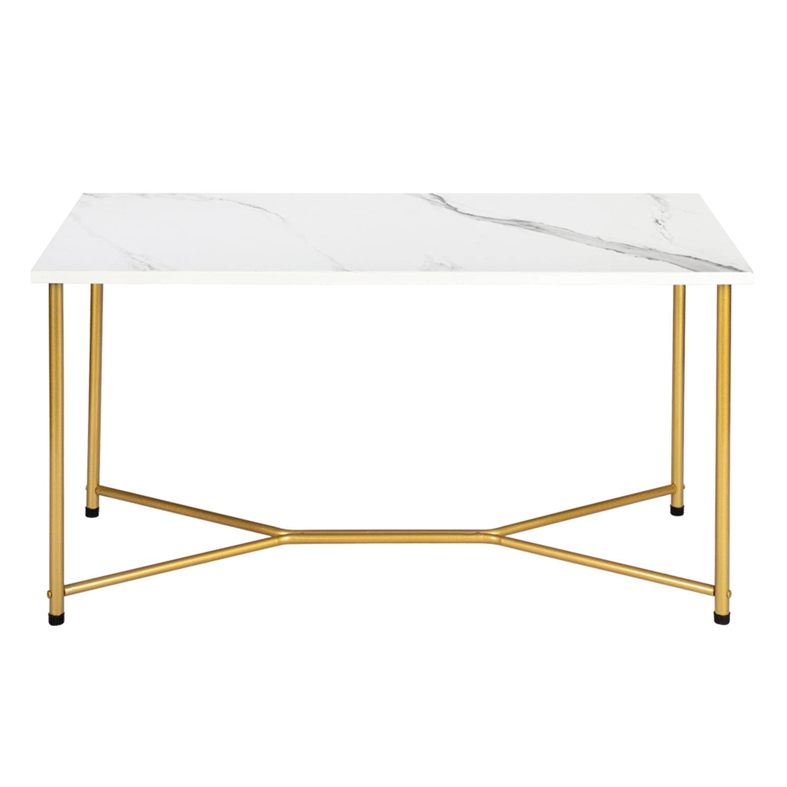 White Imitation Marble Square Coffee Table with Gold Iron Legs - 1.5cm Thick Single Layer Density Board - Perfect for Living Room, Lounge, or Office Decor