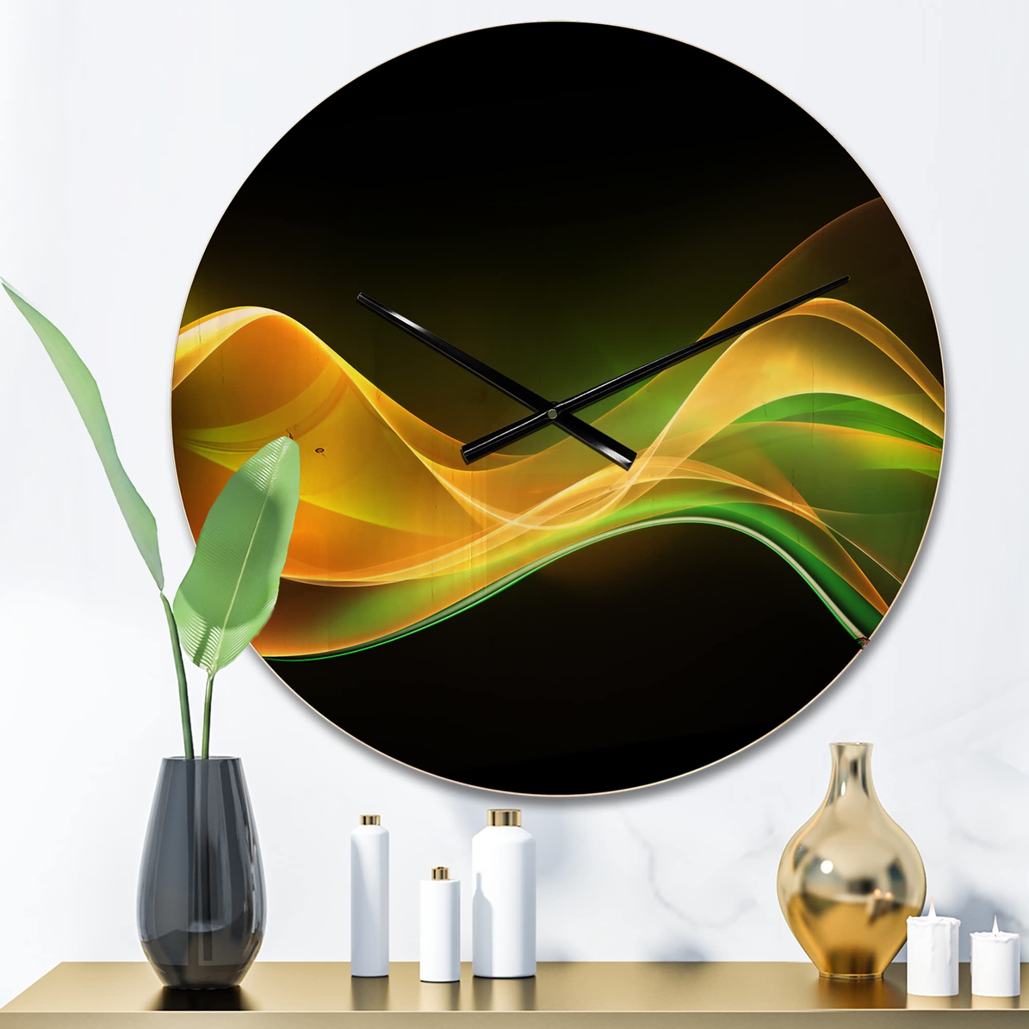 3D Green Gold Wave Design Modern Wood Wall Clock - Large Decorative Oversized Wooden Clock for Living Room, Bedroom & Office Décor | Perfect for Home, Office & Gift Giving
