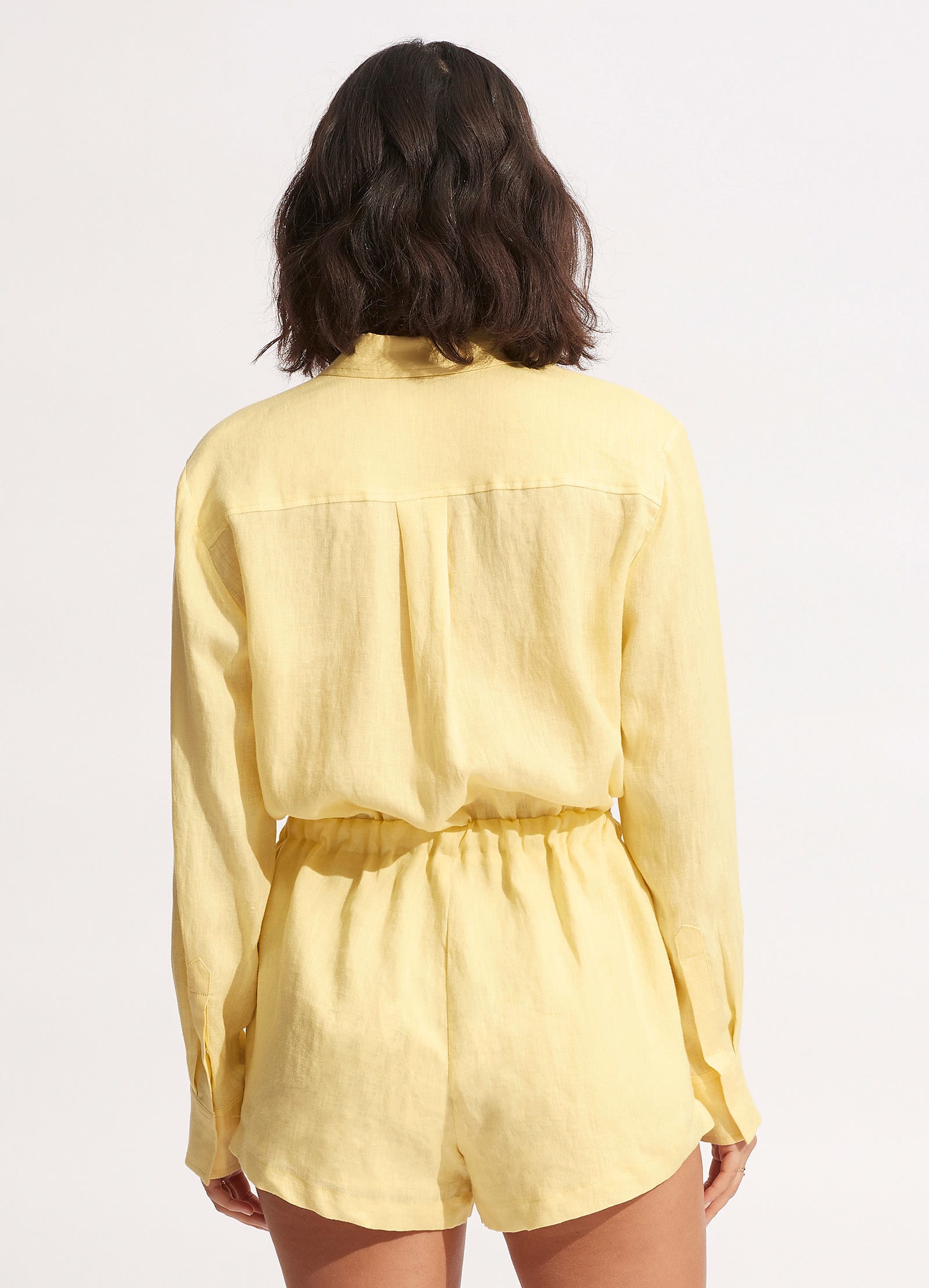 Stylish Linen Playsuit in Lemon Yellow - Perfect for Summer Outings & Beach Vacations