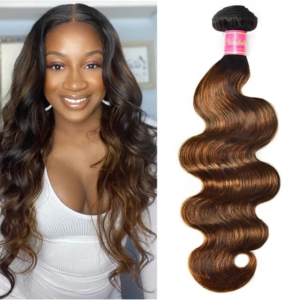 Nadula 12A Grade Brazilian Human Hair Bundles - 100% Unprocessed Virgin Hair, Brown Balayage Body Wave (10