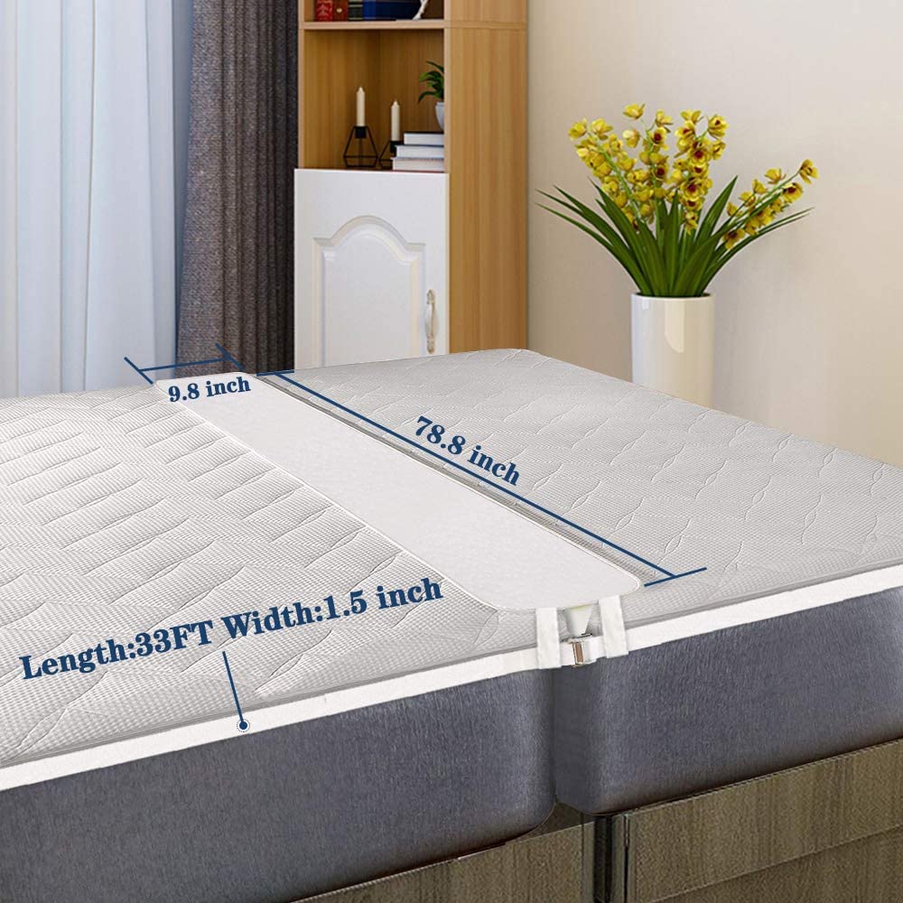 Memory Foam Bed Bridge Twin to King Converter Kit - Adjustable Gap Filler & Mattress Connector with Straps for Guest Stayovers (Includes Storage Bag) - Perfect for Spare Beds, Sleepovers & Home Hospitality - White