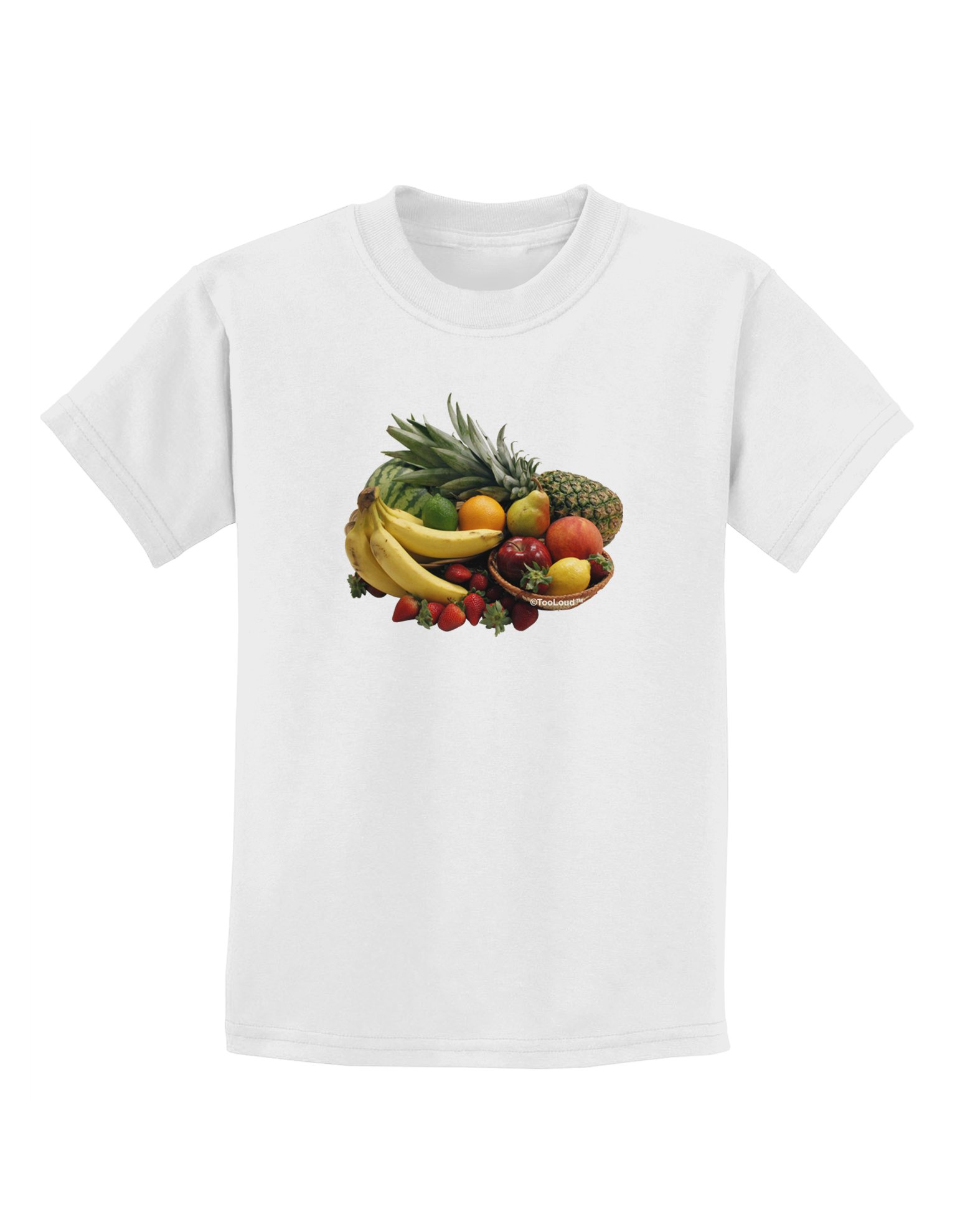 TOOLOUD Kids Fruit Basket Still Life Graphic T-Shirt - Soft Cotton Tee for Boys & Girls - Perfect for School, Playdates & Family Outings