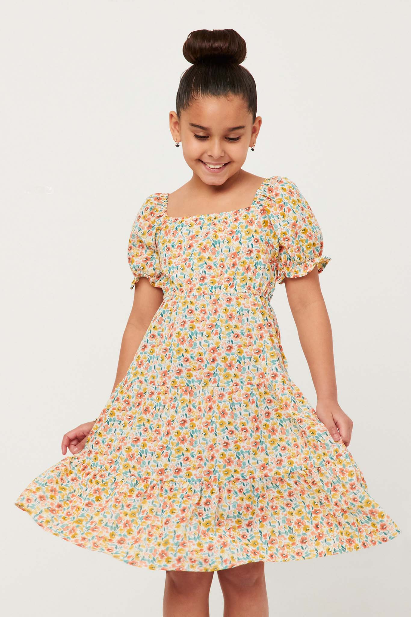 Floral Print Smocked Back Square Neck Puff Sleeve Dress for Women - Summer Wedding Guest, Garden Party & Date Night Outfit