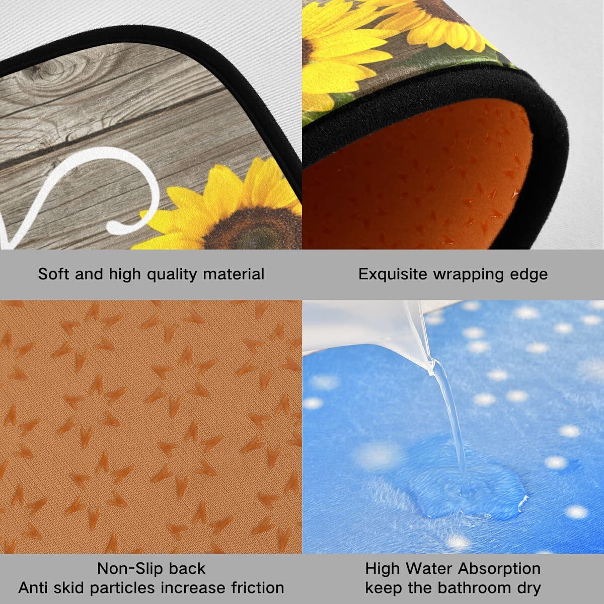 Sunflowers Non-Slip Washable Kitchen Rugs and Mats Set of 2 - Decorative Runner for Home, Kitchen, Laundry, and Bathroom Floors