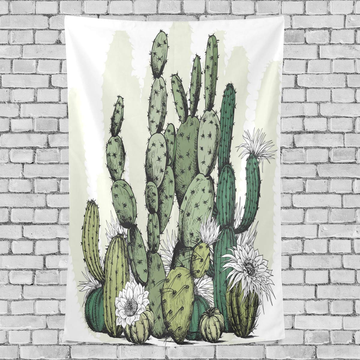Cactus Tapestry with Bear & White Flowers - 60x40 Inch Vertical Wall Hanging, Polyester Boho Wall Art for Bedroom Headboard & Living Room Decor | Perfect for Dorm, Nursery & Bohemian Home Decor