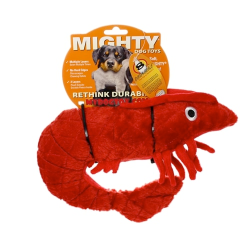 Mighty Ocean Dog Squeaky Toy - Paco the Prawn Chew Toy for Small & Large Dogs (Mini & Regular Size) - Perfect for Beach Play, Pool Parties & Water-Themed Pet Birthday Gifts