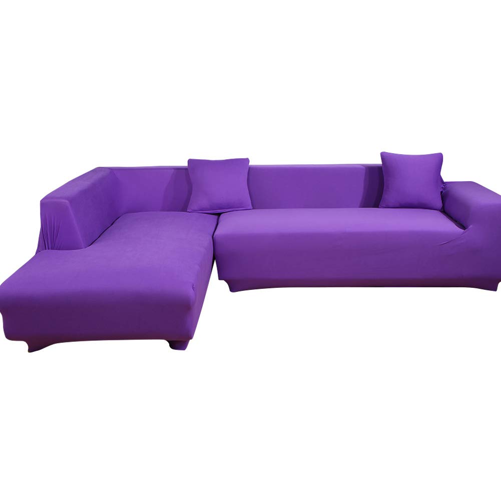 ELEOPTION Stretchable Sectional Sofa Slipcover - 2-Piece Universal L-Shaped Couch Cover Protector with Gift Pillow Cover (Light Purple, Fits 4+3 Seater) - Perfect for Living Room, Family Room & Home Decor Protection