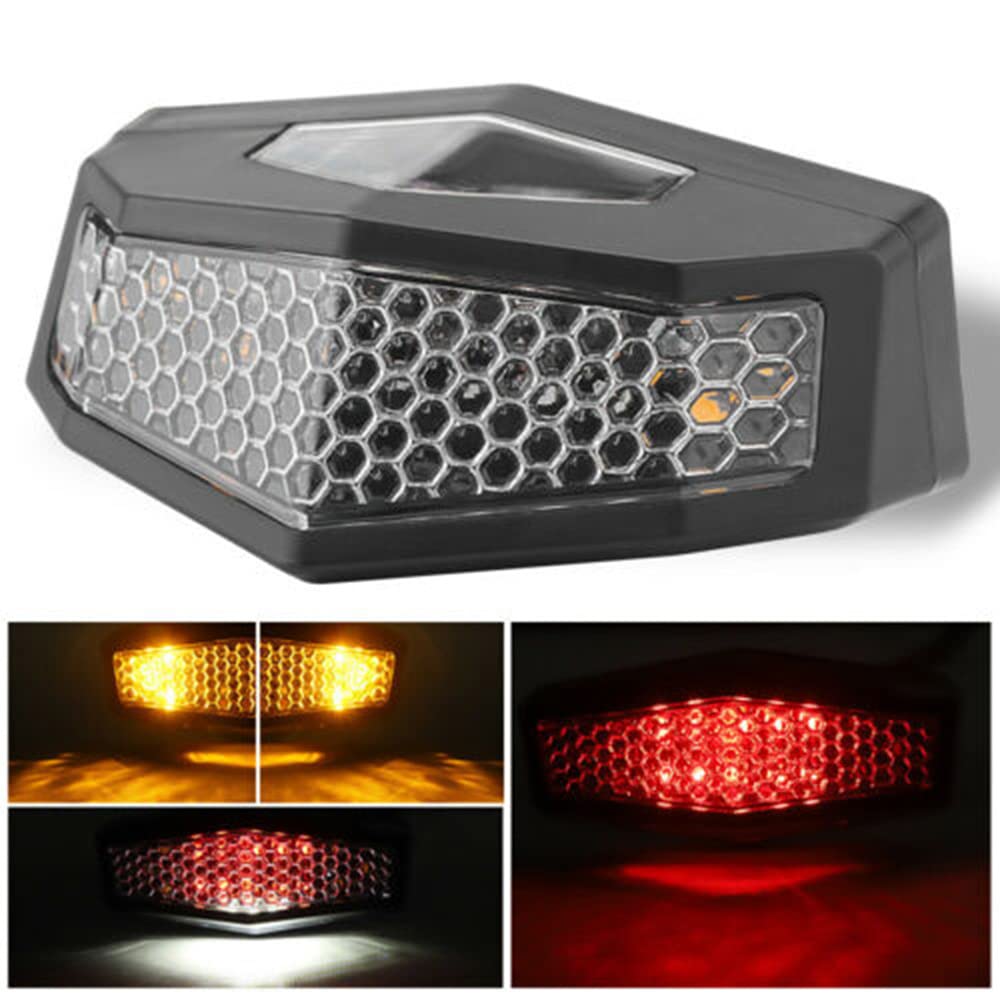 12V LED Universal Motorcycle Integrated Brake Tail Light with Turn Signals & License Plate Lamp - Compatible with Honda, Street Bikes & Scooters - Perfect for Night Riding, Safety Enhancement & Custom Builds