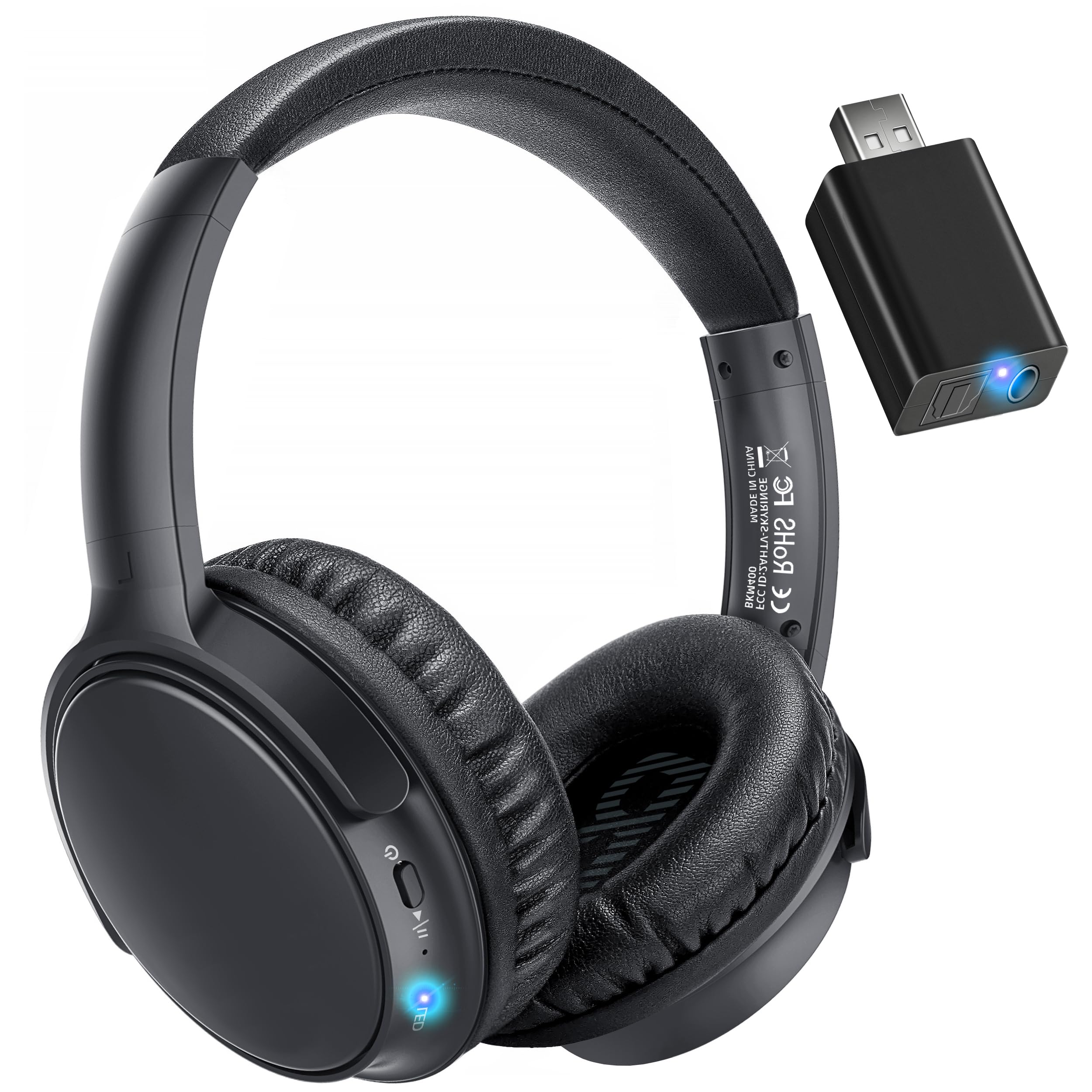 Makemate BKM400 Wireless Bluetooth Headphones for TV - High Volume, No Audio Delay, 20Hrs Playtime, 50m Range with USB Transmitter - Perfect for Seniors & Home Theater Entertainment