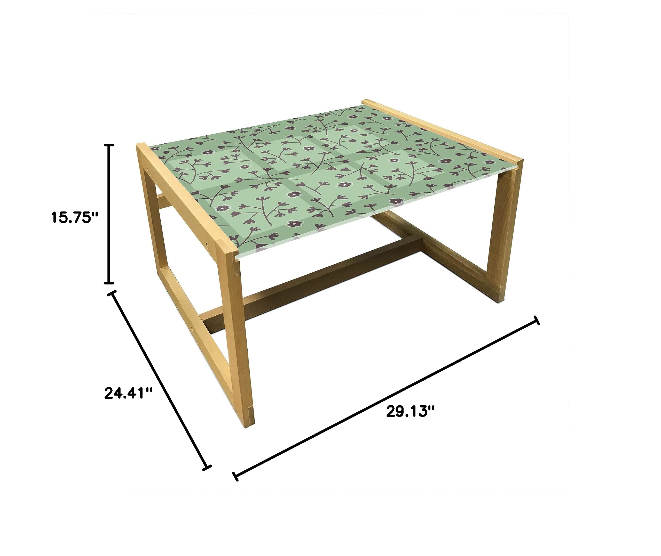 Ambesonne Floral Coffee Table - Peacock Green, Wooden Frame for Office & Dorm Decor