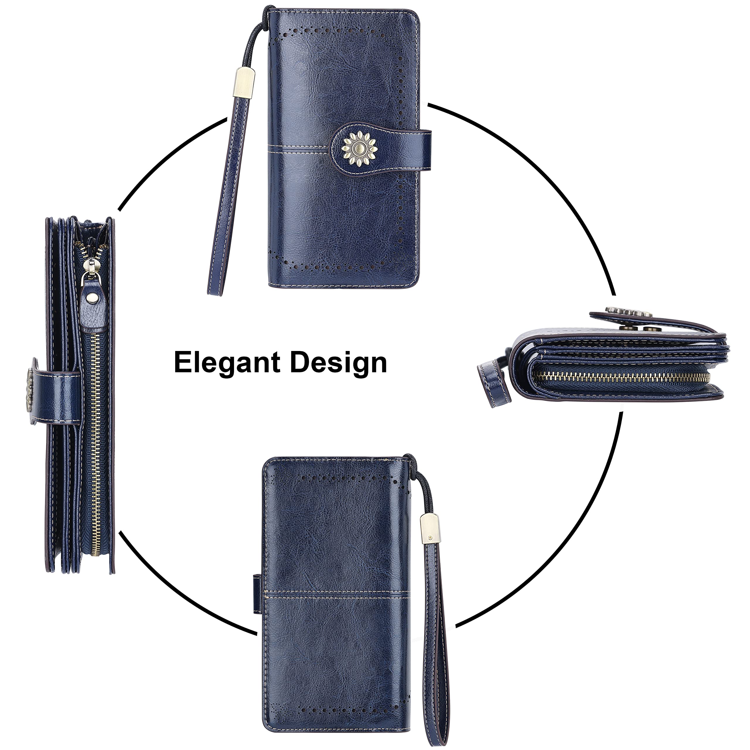 Lavemi Women's Large Capacity Genuine Leather RFID Blocking Wallet Wristlet Clutch Card Holder - Perfect for Travel, Shopping & Everyday Use