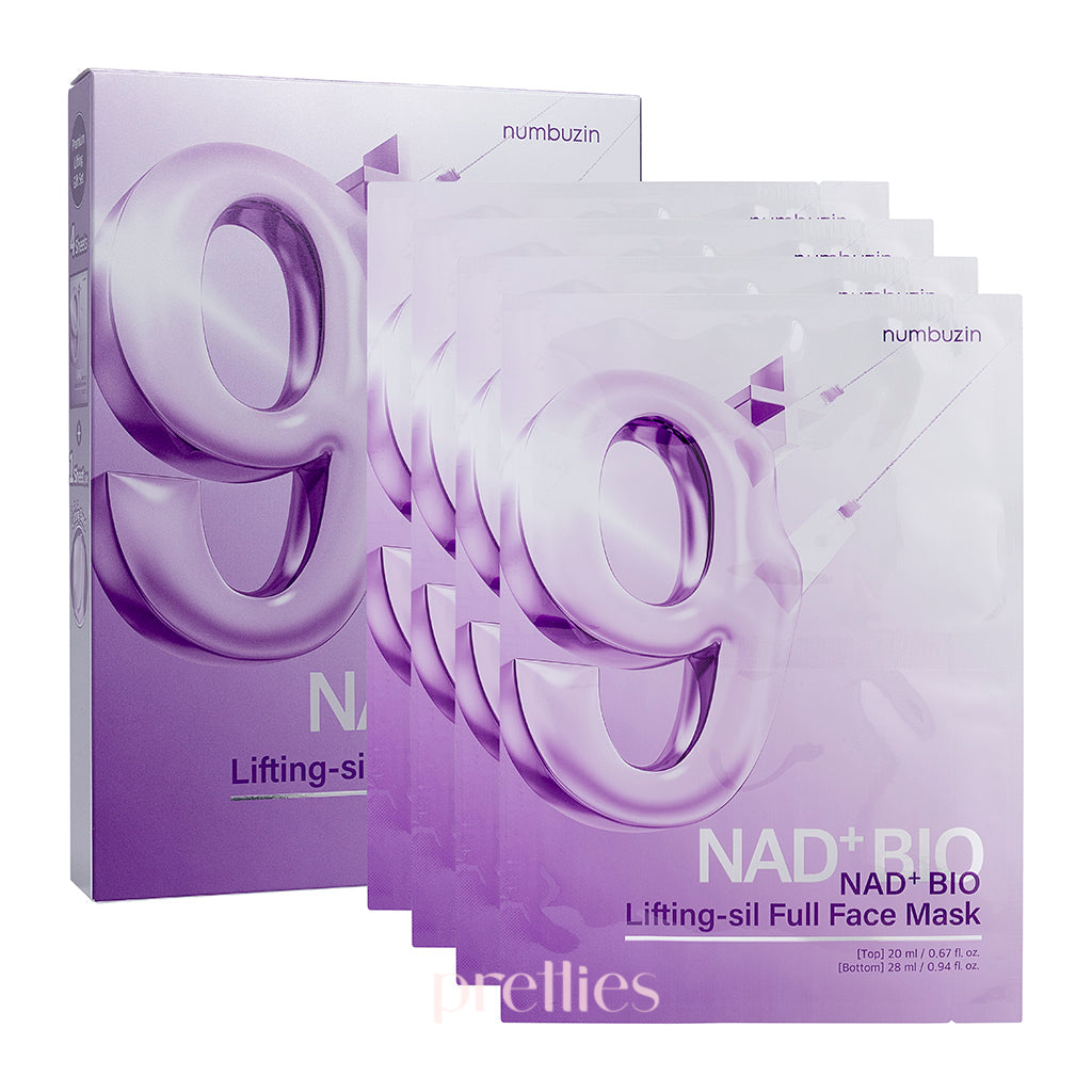 Numbuzin No.9 NAD Bio Lifting Silk Full Face Mask (4pcs/Box) with Free Gift - Anti-Aging Skincare for Glowing Skin - Perfect for Night Routine & Spa Days