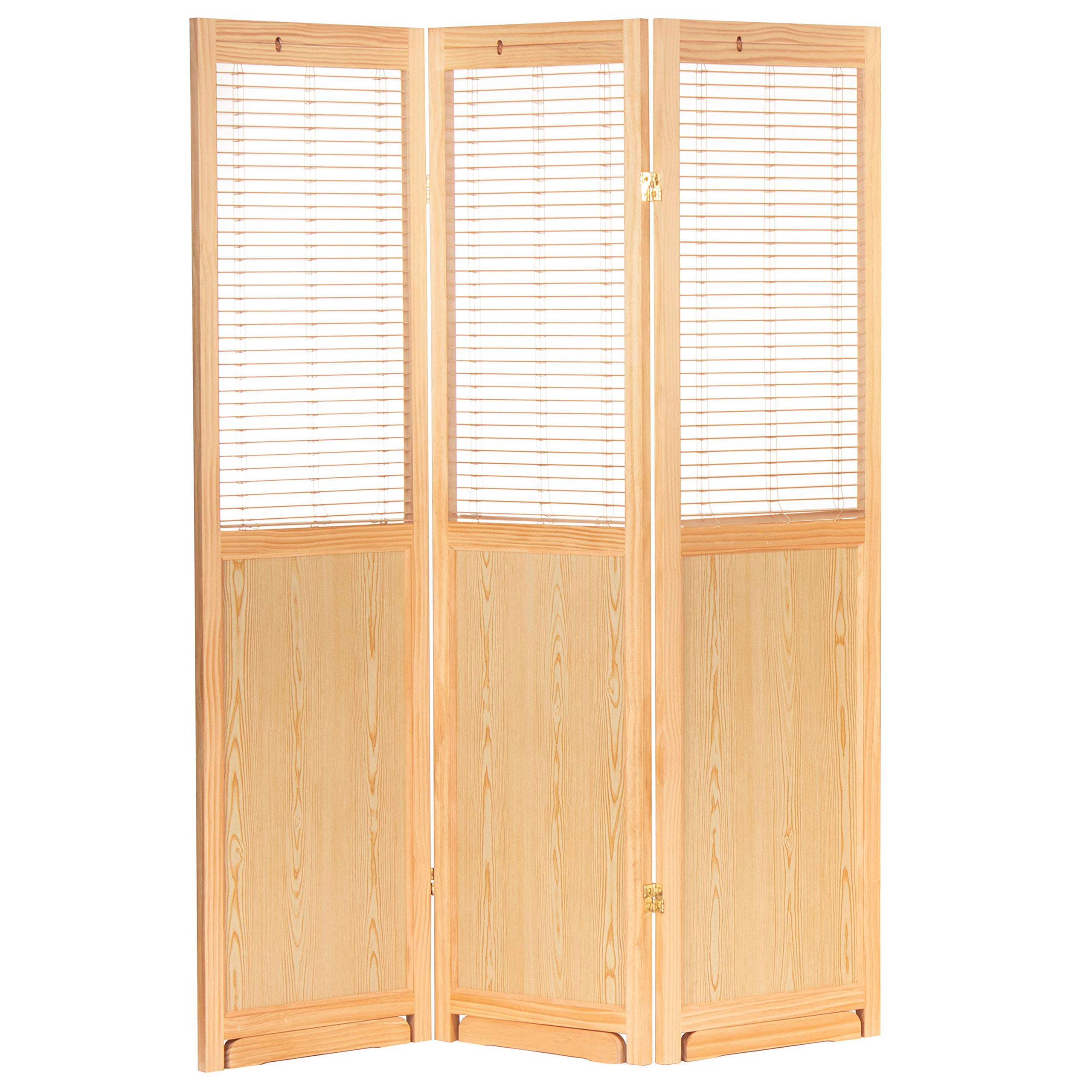 6 ft. Tall Adjustable Red Lantern Room Divider - Natural Wood 3 Panel Folding Screen for Home Decor, Office Partition & Asian-Themed Events