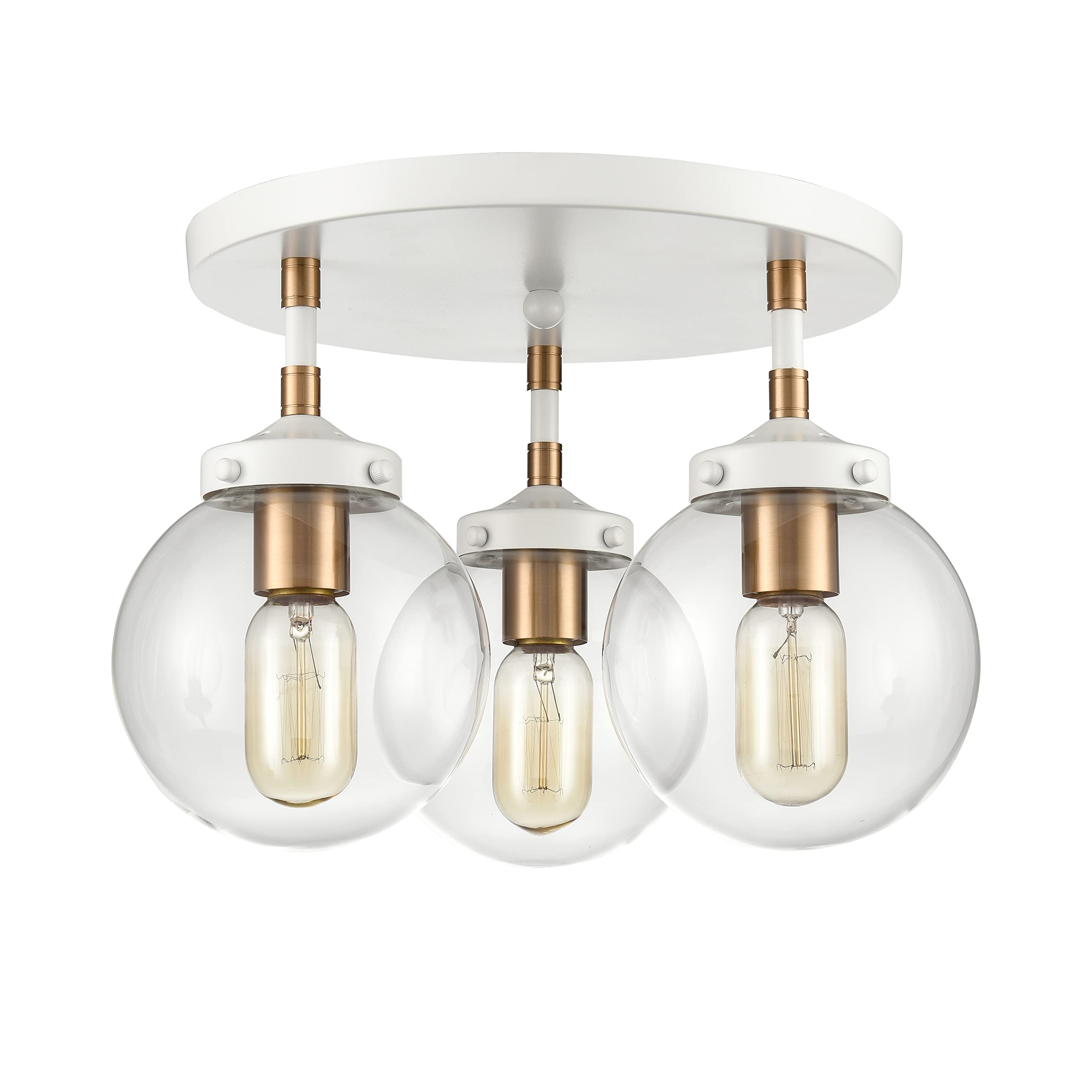 Elk Home Boudreaux 3-Light Semi Flush Mount Ceiling Light Fixture - Matte White Finish with Clear Glass Shades, Modern Contemporary Style for Living Room, Bedroom or Dining Room Lighting