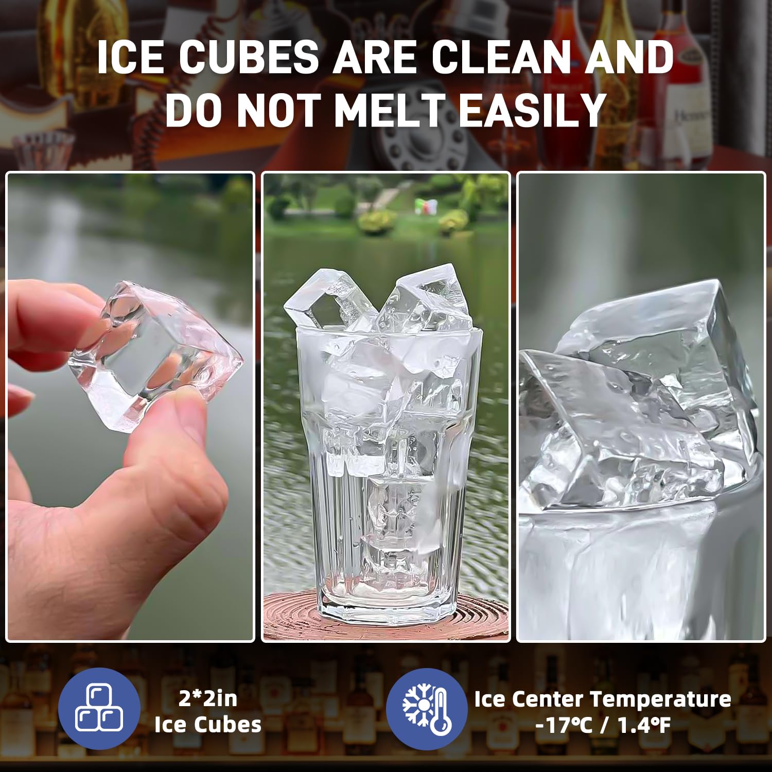 Commercial Ice Maker Machine - Produces 2 Inch Large Ice Cubes with -17℃/1.4℉ Core Temperature, Vacuum Insulated Design, Perfect for Cocktail Bars, Restaurants & Home Use