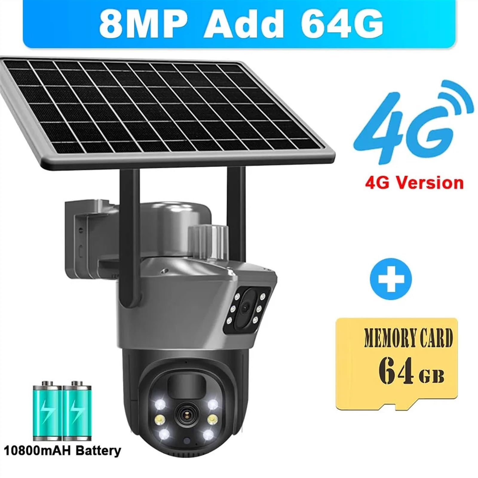 **JOLIANE 8MP 4K Solar Security Camera - Outdoor Wireless 4G SIM Surveillance with Dual Lens PTZ & Solar Panel - IP66 Waterproof for Home, Farm, and Business Protection (Includes 64GB Storage)**    *(Perfect for monitoring homes, farms, warehouses, and construction sites with reliable 4G connectivity and solar power.)*