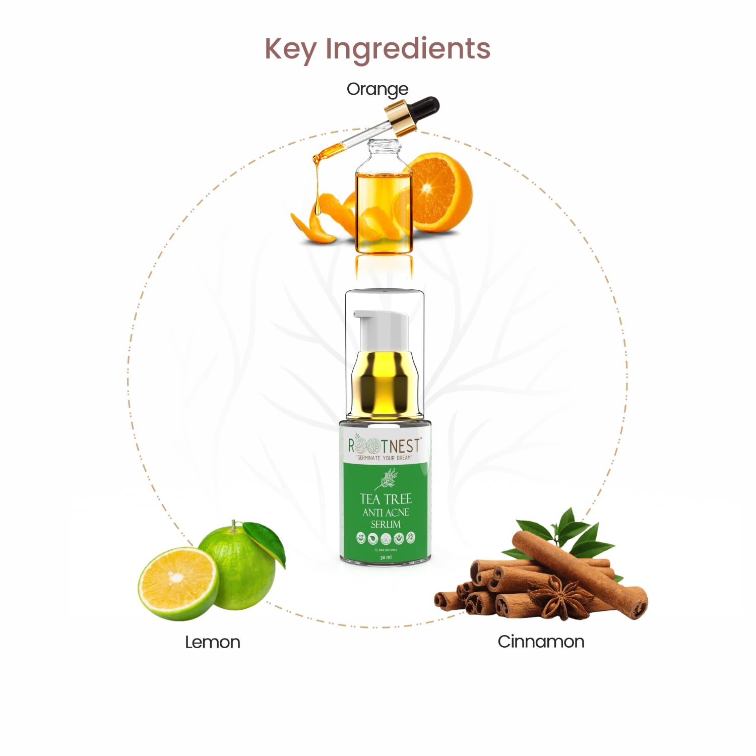 ROOTNEST Tea Tree Anti Acne Face Serum - Natural Ayurvedic Formula with Tea Tree Oil, Neem & Aloe Vera | Treats Pimples, Blackheads & Acne Breakouts | 30ml | Perfect for Oily & Acne-Prone Skin | Use Daily for Clear, Healthy Complexion