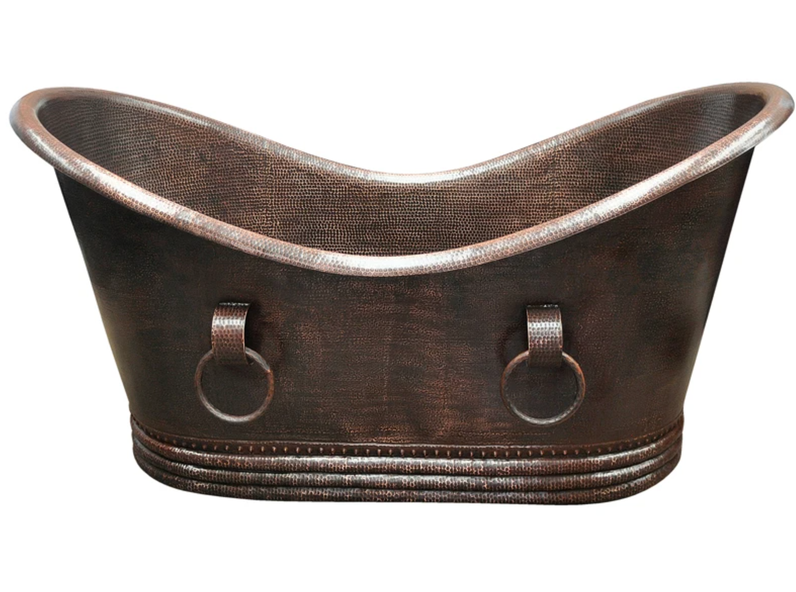 Handcrafted Double Slipper Hammered Copper Bathtub with Decorative Rings - Luxury Freestanding Soaking Tub for Spa Bathroom & Master Suite Relaxation
