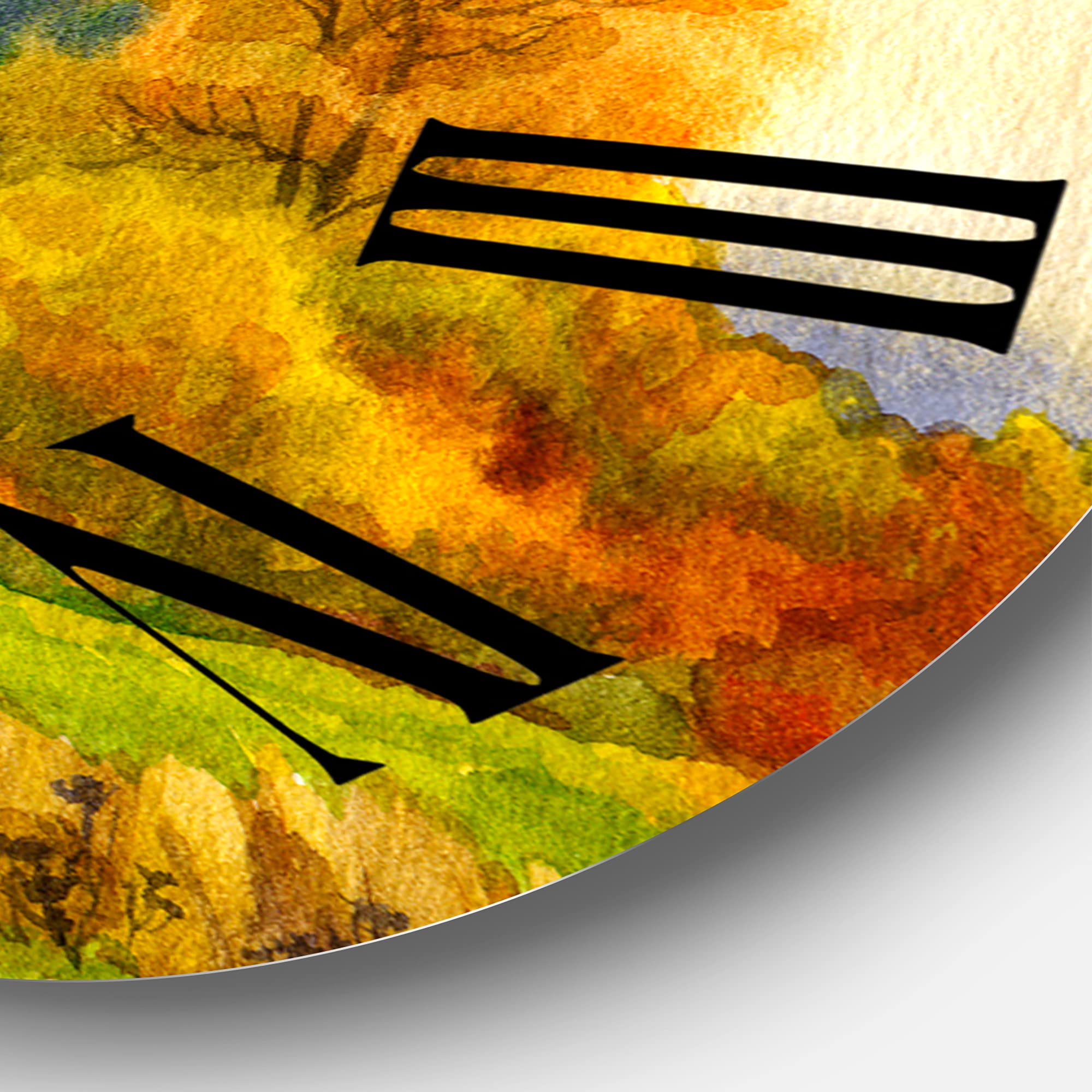 DesignQ Lake House Wall Clock 'Haystacks On Orange Fields I' - Large Landscape Nature Wall Clock for Home & Office Decor - Perfect for Living Room, Bedroom, Kitchen, and Workspace