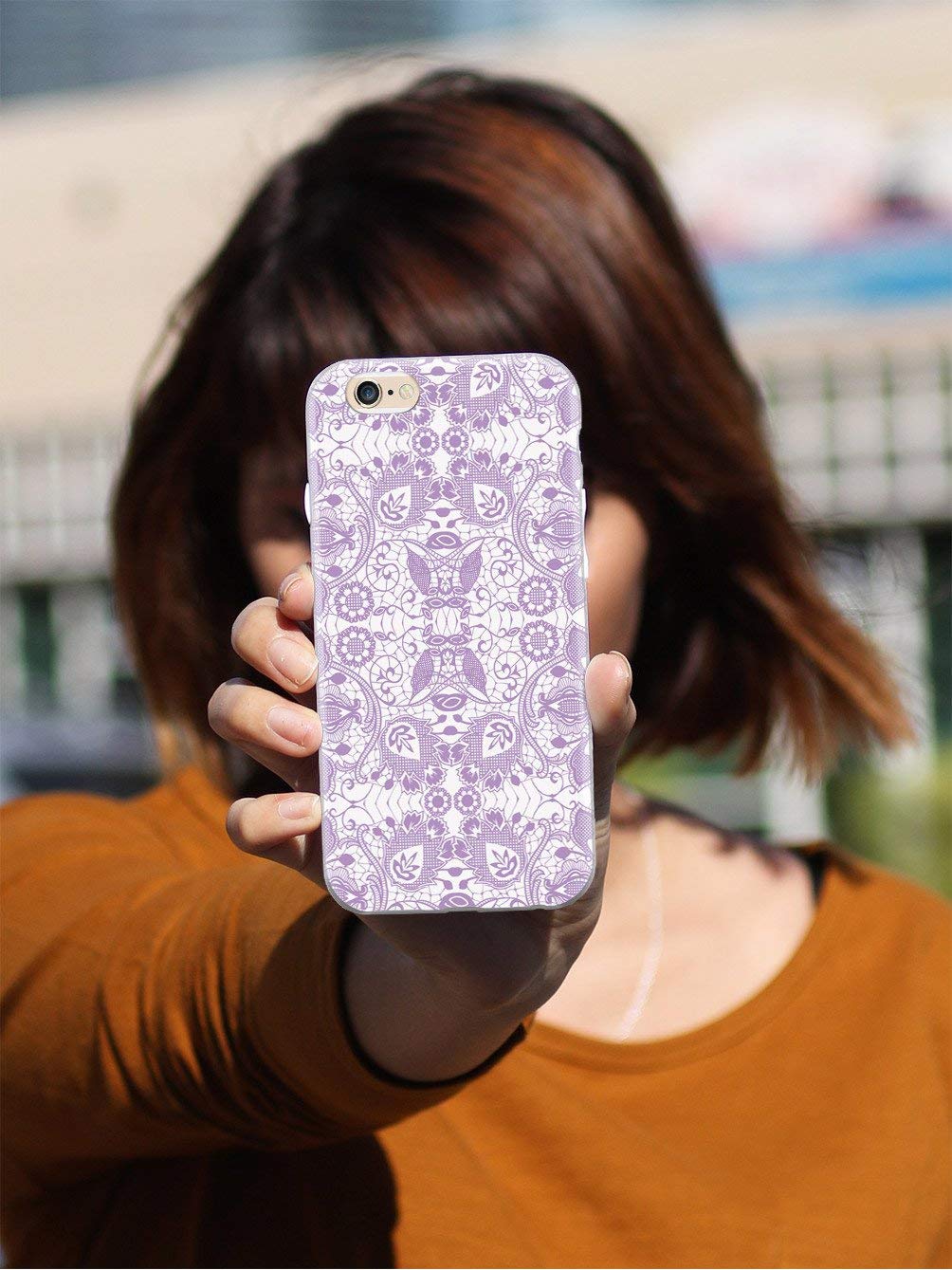 Inspired Cases - Premium 3D Textured Protective Phone Case Compatible with iPhone 8 Plus - Elegant Lace Pattern in Lavender - Shockproof & Anti-Scratch Cover for Everyday Use, Travel, and Work
