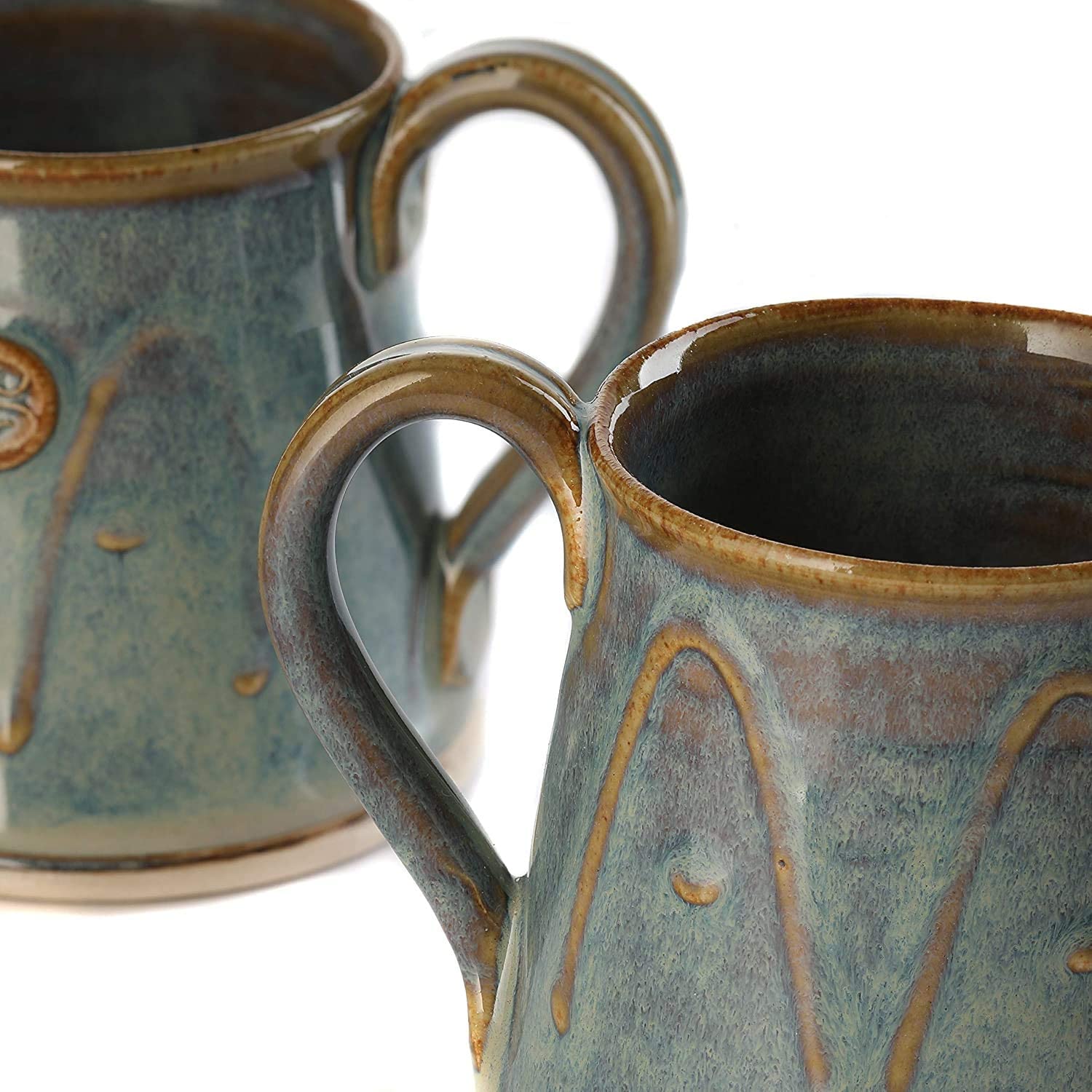 Handmade Castle Arch Pottery Set of 2 Cylinder Coffee & Tea Mugs - Irish Crafted Ceramic Cups for Hot & Cold Drinks - Dishwasher Safe Hampton Blue - Perfect for Home, Office & Cafe Use