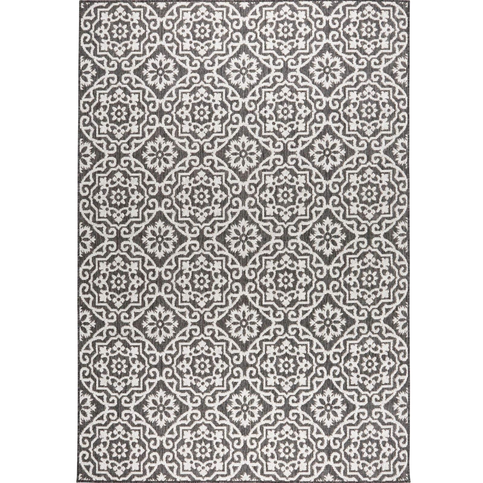Nicole Miller New York Patio Country Danica Transitional Geometric Indoor/Outdoor Area Rug - Black & Grey - 7'9