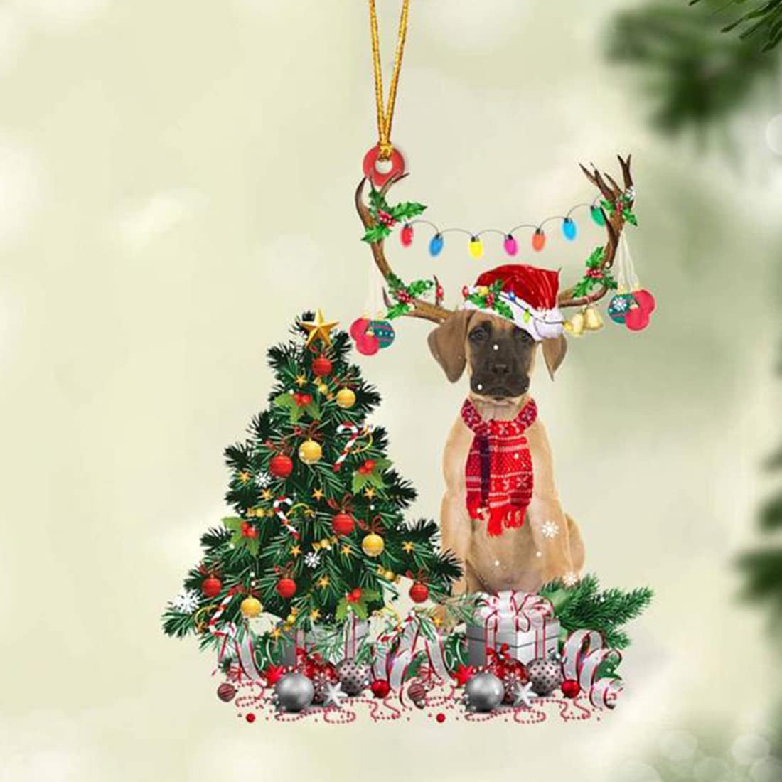 Great Dane Christmas Tree Dog Ornaments - 52-Piece Mica Plastic Holiday Decor Set with 10 Car Pendant Charms | Pet Lover Gifts, Christmas Tree Decorations & Auto Interior Accessories for Holiday Cheer