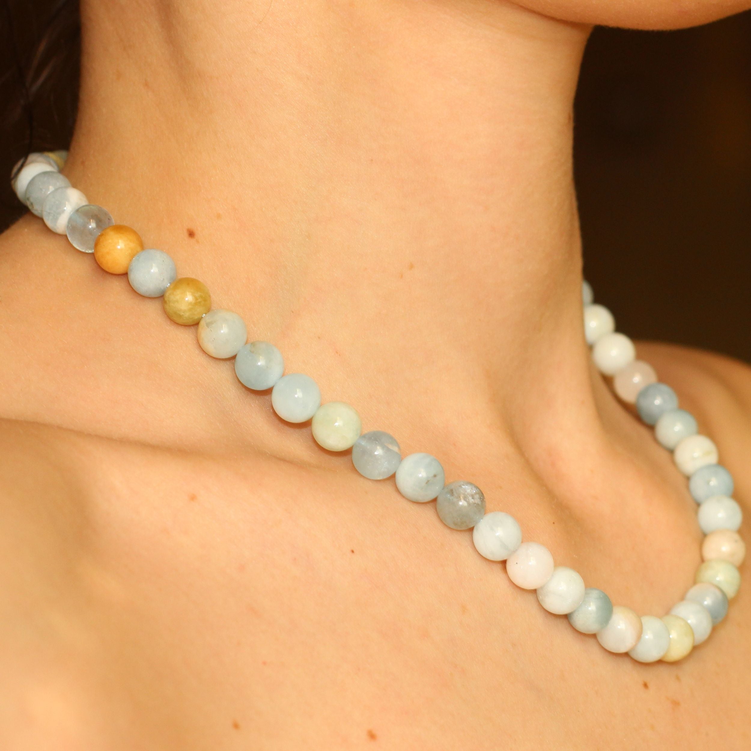 Aquamarine Beaded Necklace for Women - Elegant Blue Gemstone Jewelry for Everyday Wear, Gift Giving & Special Occasions