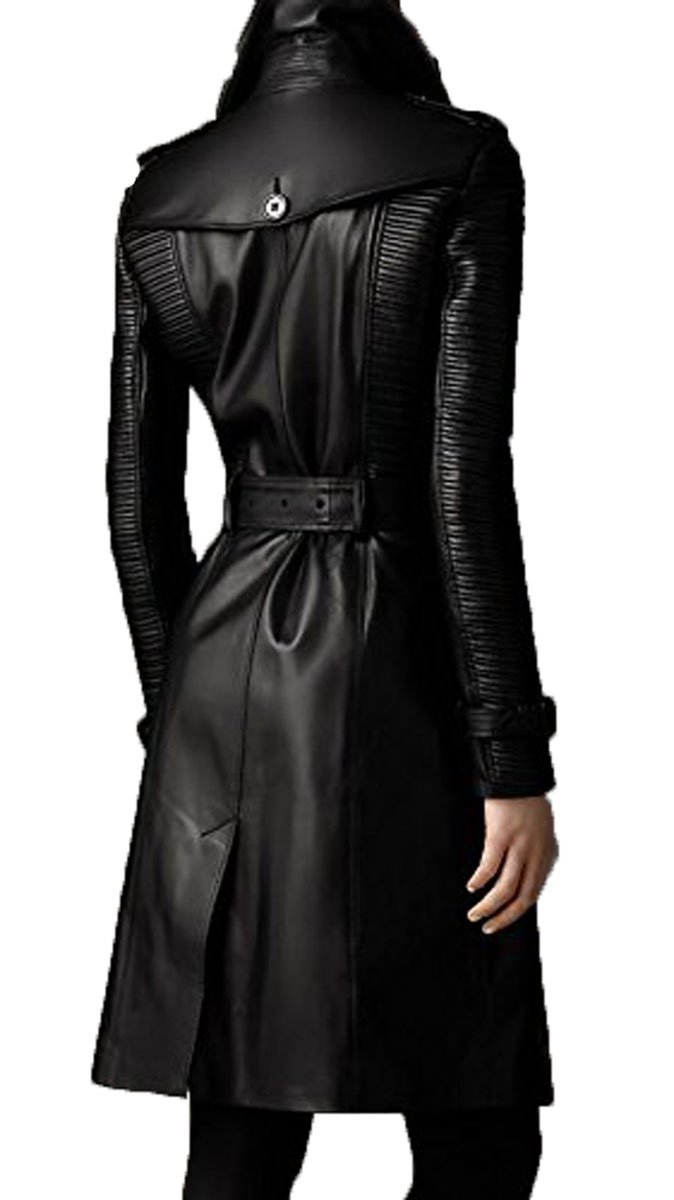 Stylish Black Long Lambskin Leather Jacket for Women - Quilted Sleeves Kimono Design Plus Size 10XL | Perfect for Evening Outfits, Parties & Fashion Events
