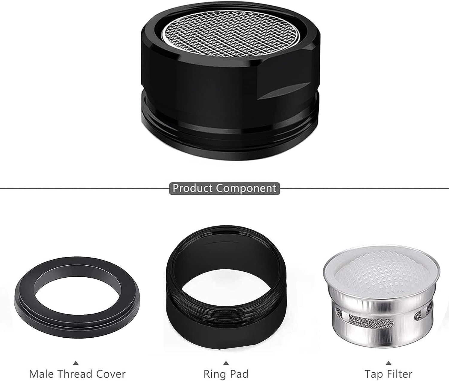 Black M24 Kitchen Faucet Aerator - 4 Pack Water Saving Sink Filter for Black Faucets