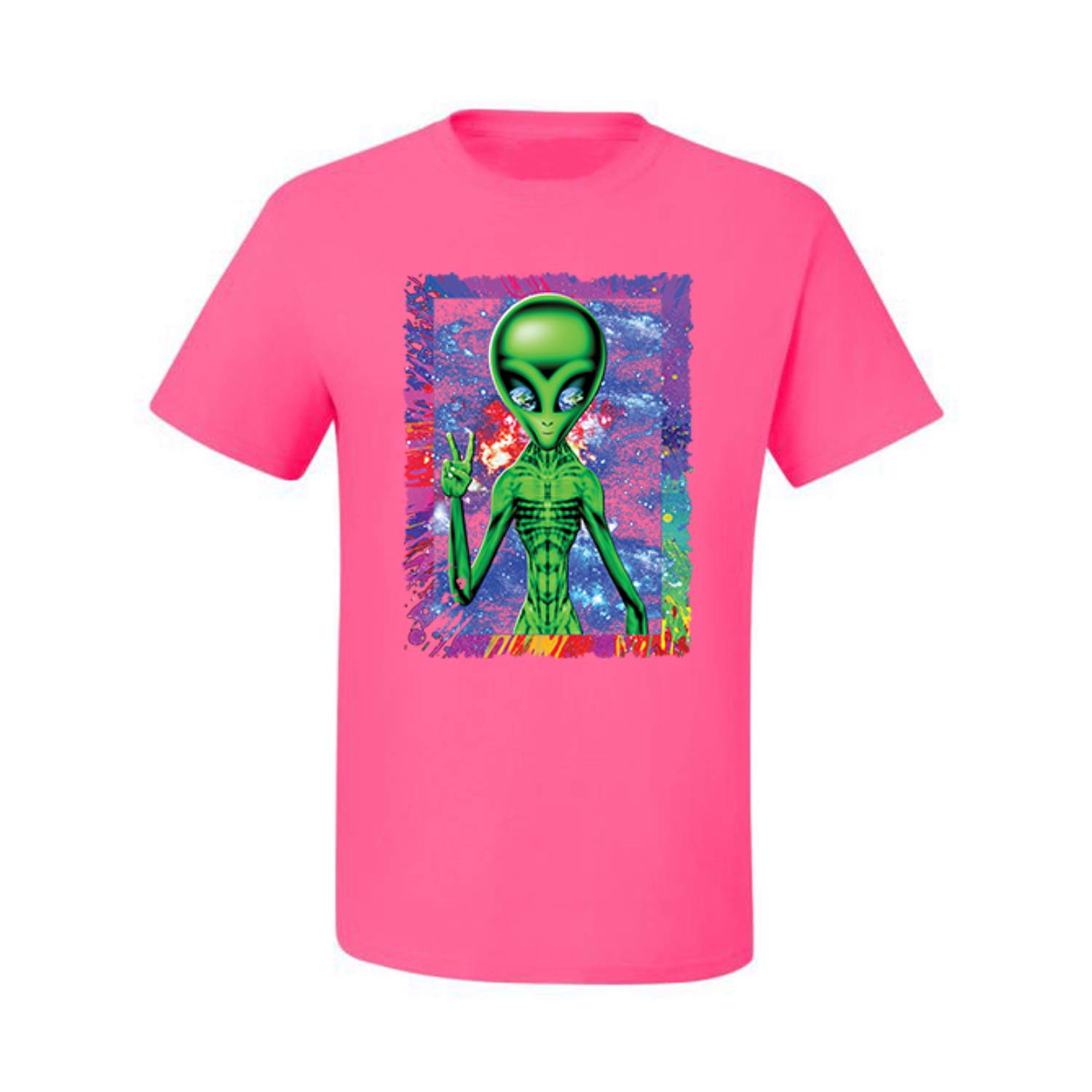 Trippy Alien in Space Peace Hand Graphic T-Shirt for Men - Cool Pop Culture Tee for Casual Wear, Music Festivals & Street Style
