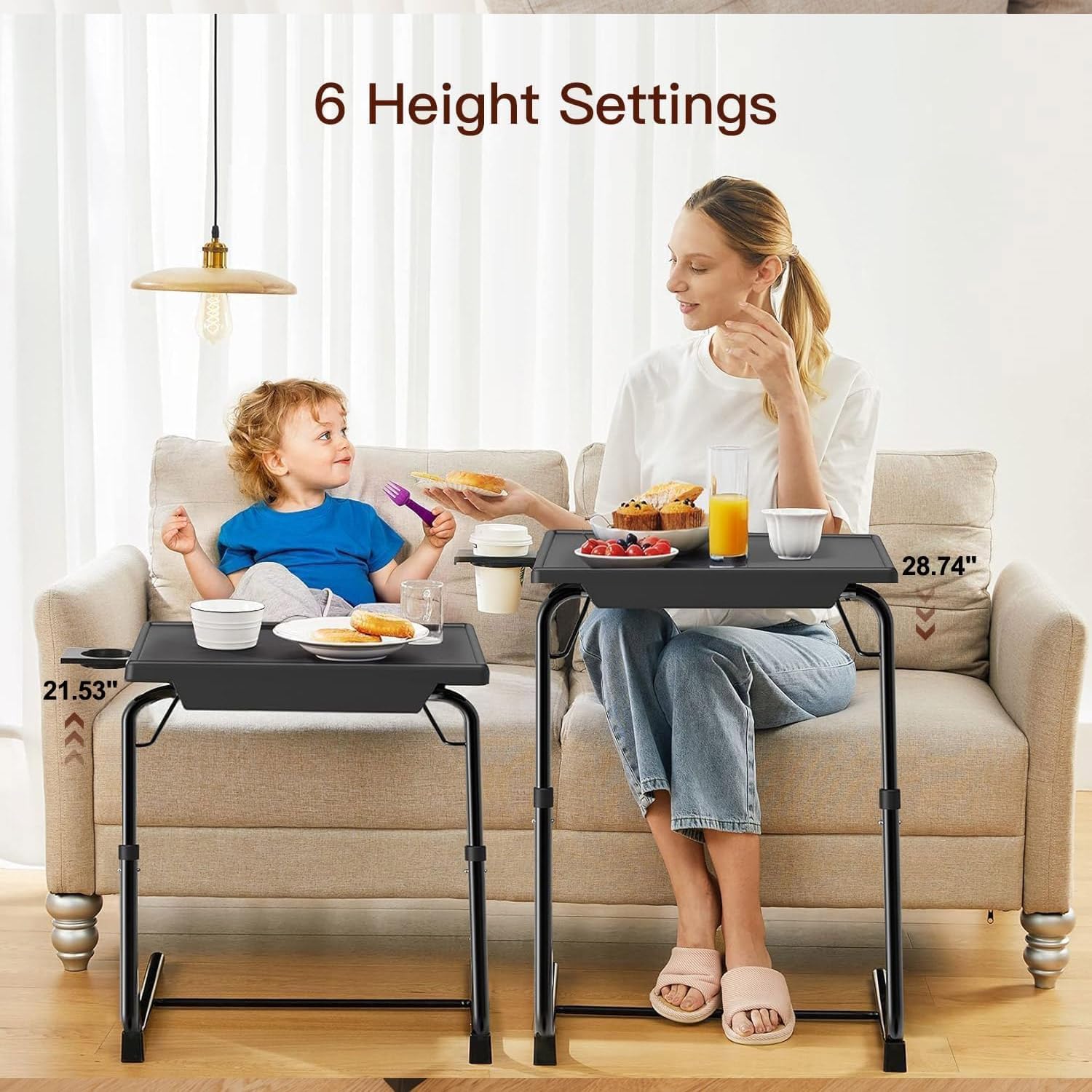 Adjustable TV Tray Table Stand - 6 Height & 3 Tilt Angle Adjustments, Portable Folding Laptop Desk for Bed, Sofa, Floor Use - Perfect for Eating, Working, Reading in Bed or Watching TV (2-Pack) by HUANUO