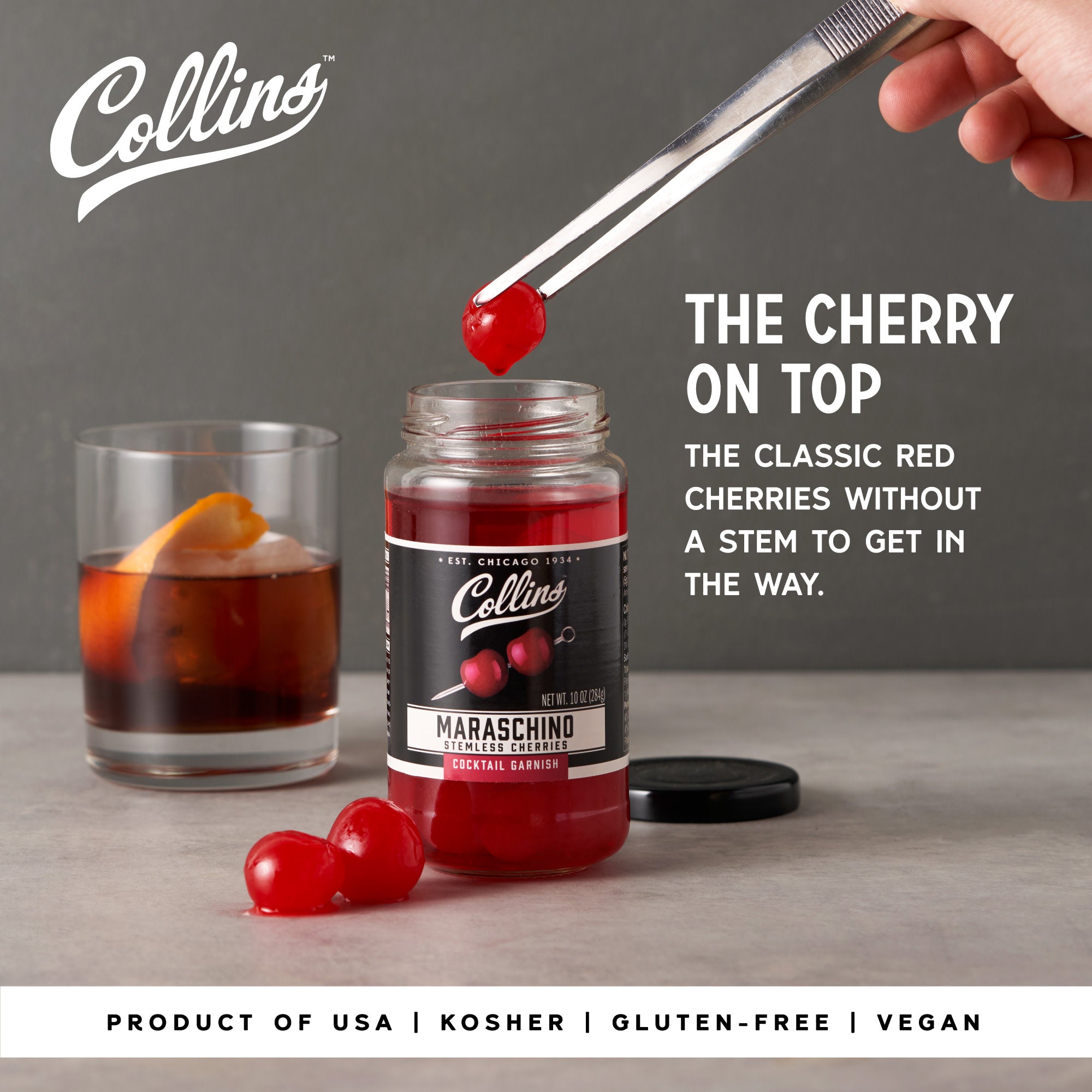 Premium Stemless Cocktail Cherries 10 oz - Luxe Maraschino Cherries for Cocktails, Desserts & Garnishes - Perfect for Old Fashioned, Manhattan & More