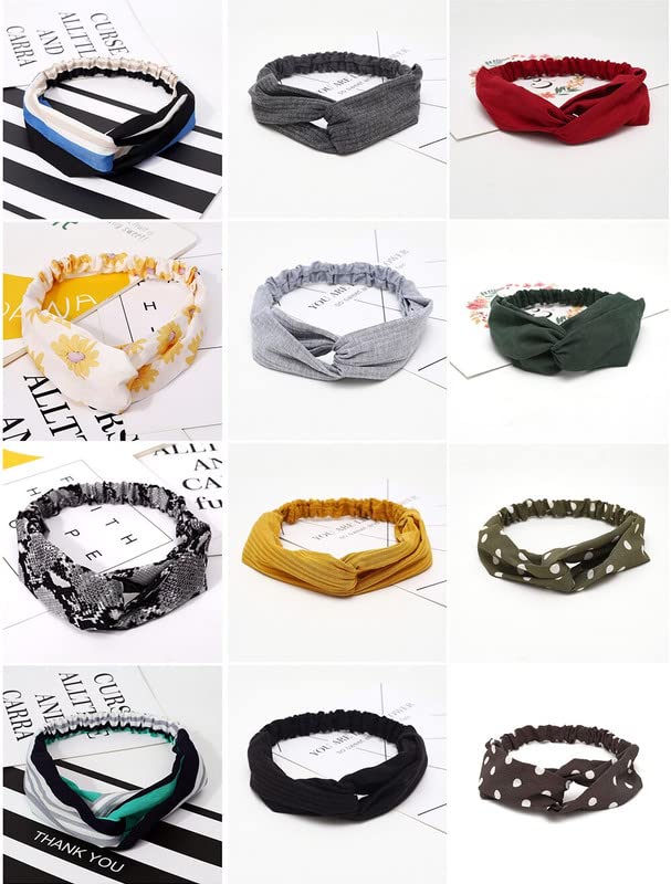 NAVMAV 4 Pack Boho Floral Headbands for Women - Elastic Hair Bands, Criss Cross Twisted Head Wraps - Stylish Hair Accessories for Girls & Women - Perfect for Yoga, Beach, Parties & Everyday Wear