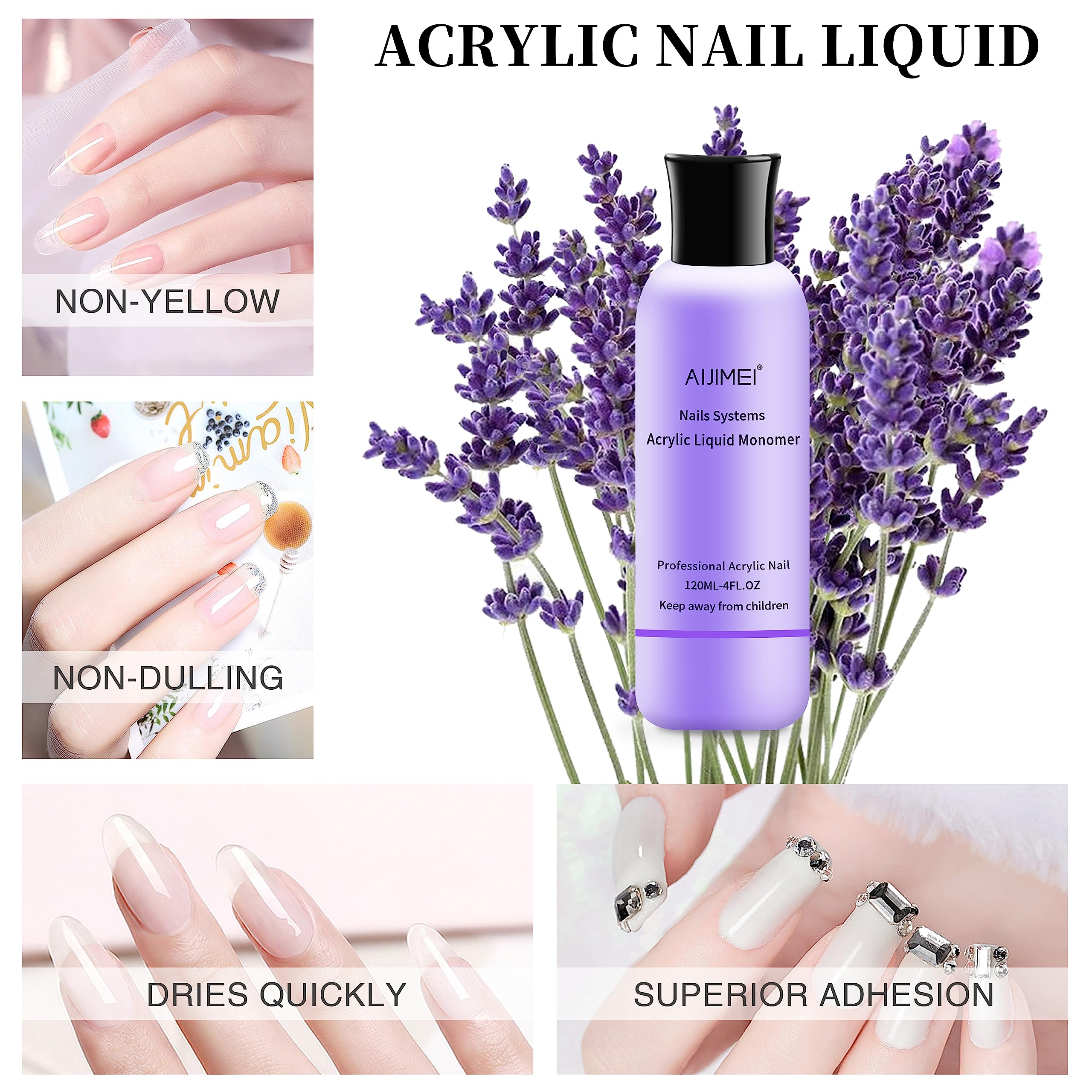 AIJIMEI 4oz Acrylic Monomer Liquid for Nail Art - Professional Acrylic Nail Liquid with 3 Nail Pens (120ml) - Perfect for Salon, DIY Manicures & Nail Extensions
