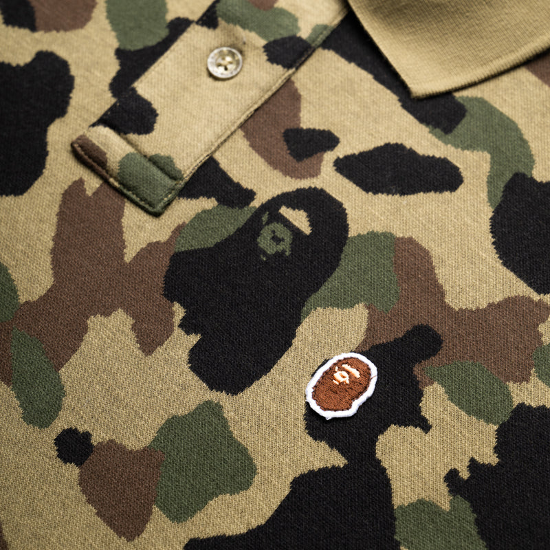 BAPE 1st Camo Jacquard Relaxed Fit Polo Shirt for Men - Green Camouflage Casual Shirt for Streetwear & Urban Fashion