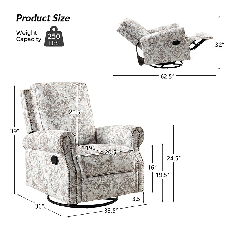 Comfortable Nikola Swivel Glider Recliner Chair - 360° Rotation & Smooth Gliding Motion - Perfect for Living Room, Nursery, or Home Theater Relaxation