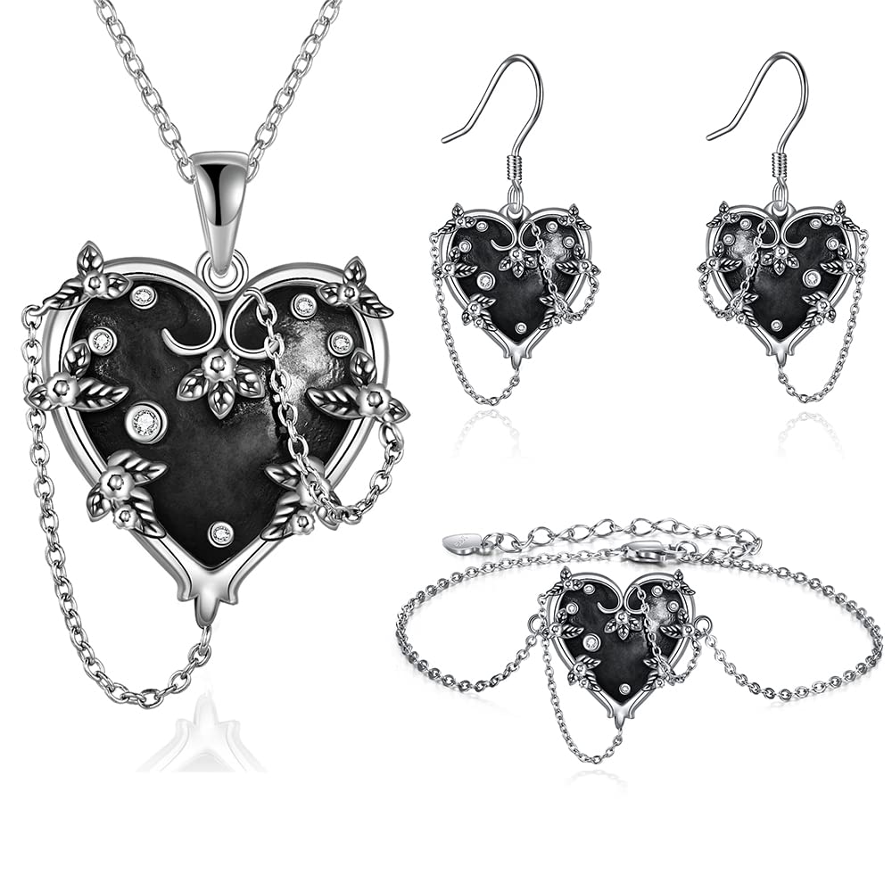 Gothic Jewelry Sets for Women - 925 Sterling Silver Emo Goth Necklace & Earrings Set | Halloween Gifts for Women | Perfect for Gothic Parties, Concerts & Alternative Fashion